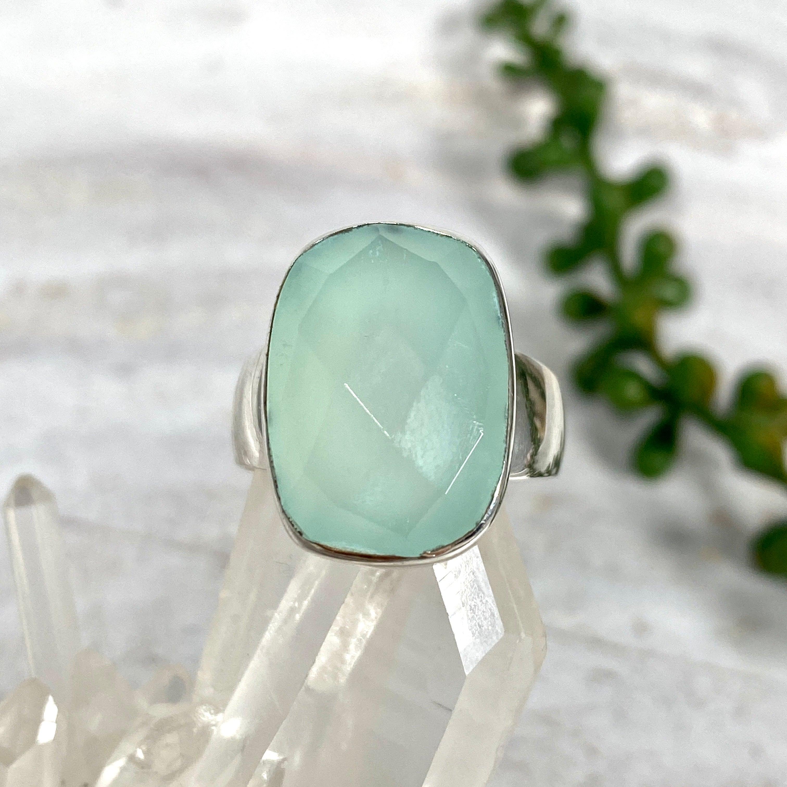 Aqua Chalcedony Faceted Rectangular Ring - Size 8 - KRGJ2437 - Elegant Jewelry for Women, Perfect for Weddings, Parties & Everyday Wear