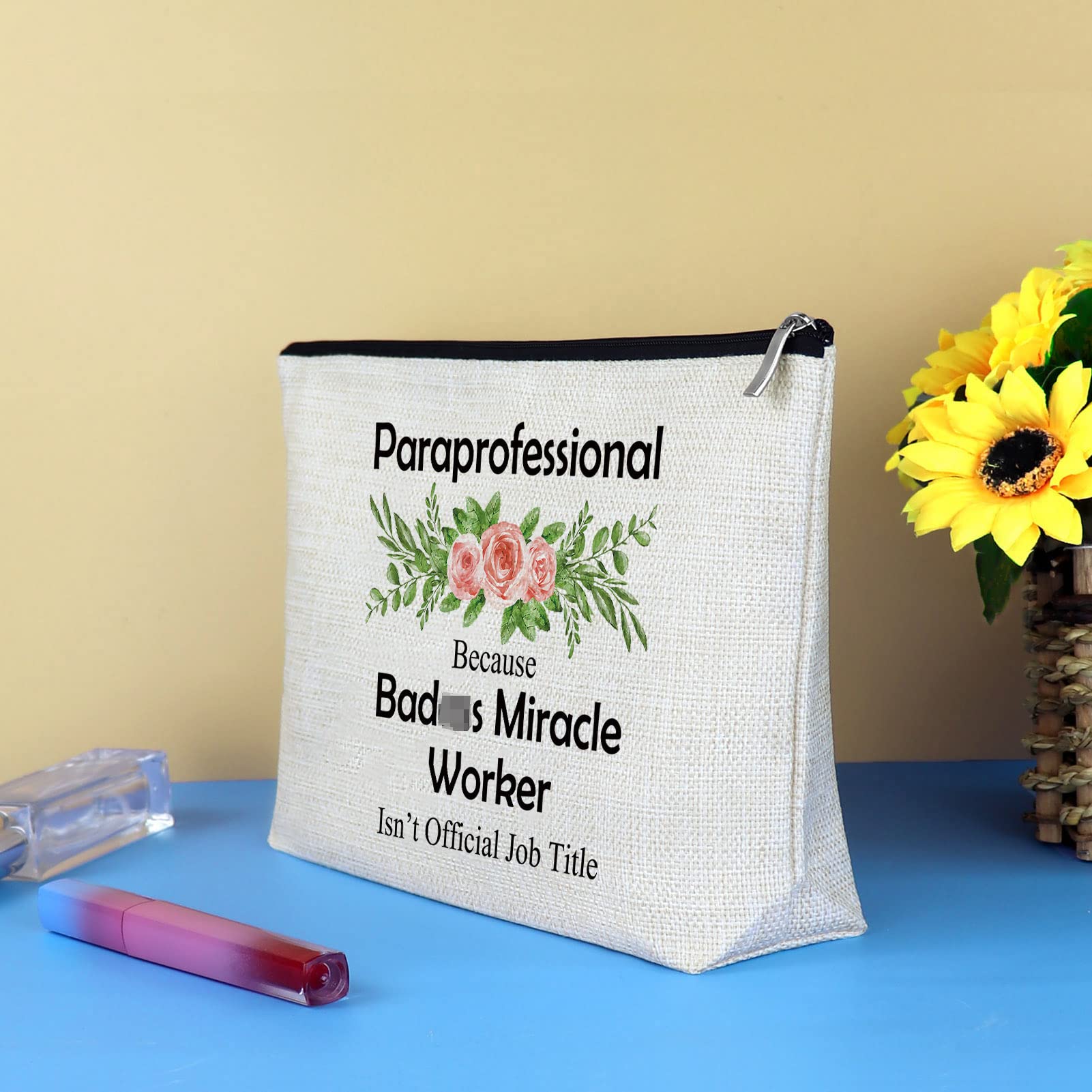 Professional Teacher Appreciation Gift Makeup Bags for Women - Cute Cosmetic Travel Pouch for Paraeducators, Counselors & School Staff - Perfect for Birthday, Graduation, Thanksgiving - Ideal for Classroom, Travel & Daily Use