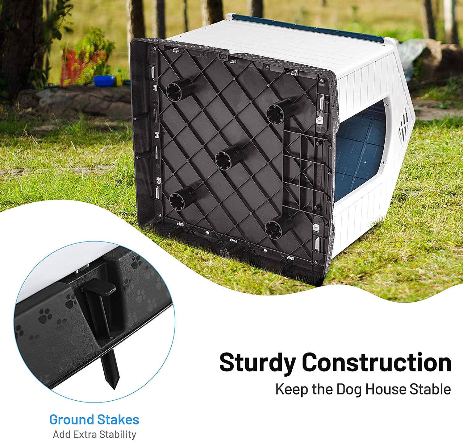 34 Inch Large Dog House for Outdoor Use - Waterproof Plastic Kennel with Air Vents & Elevated Floor - Durable Shelter for Big Dogs - Perfect for Backyard, Garden & Patio