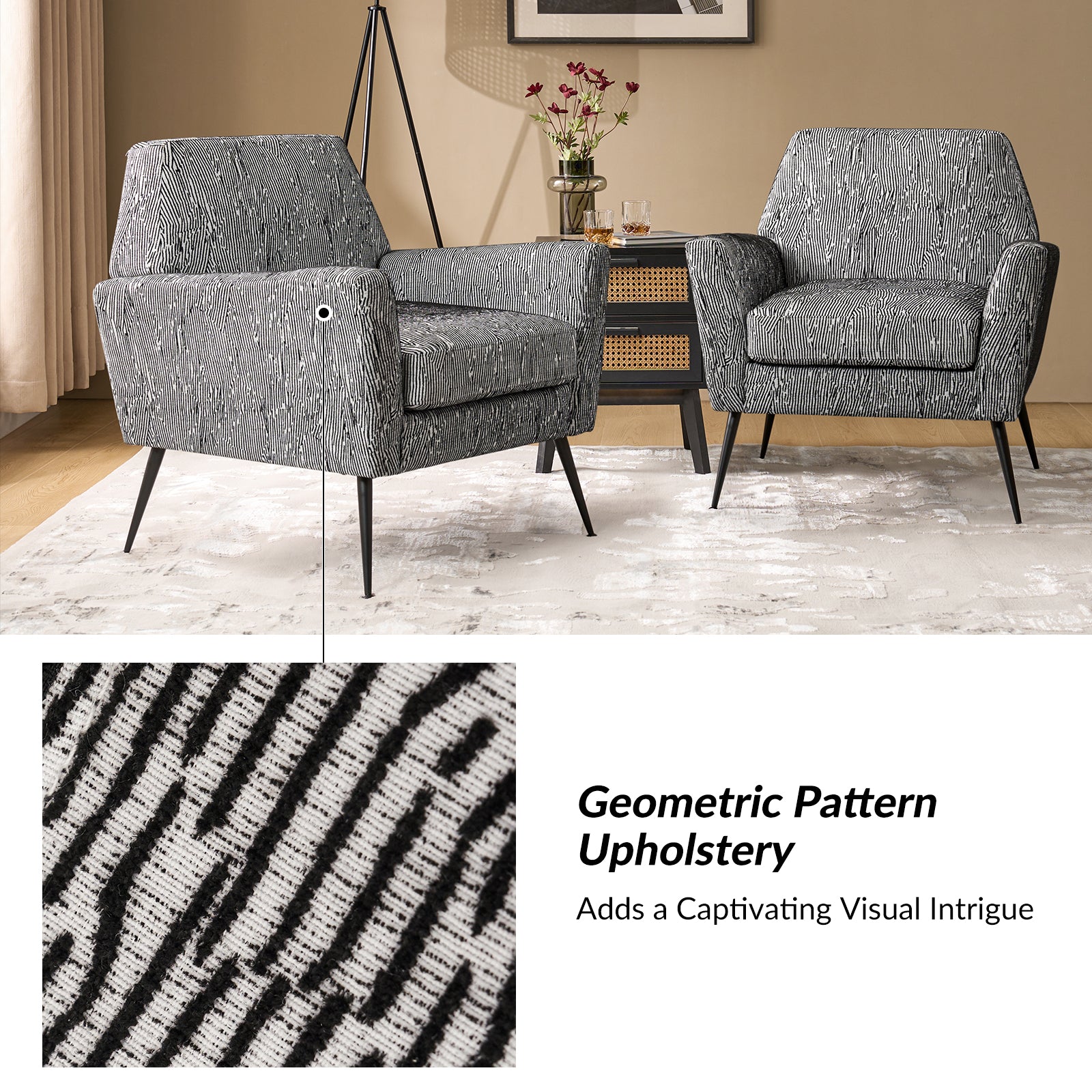Modern Tony Geometric Pattern Armchair with Square Arms - Stylish Accent Chair for Living Room, Bedroom, or Office - Perfect for Small Spaces and Contemporary Decor