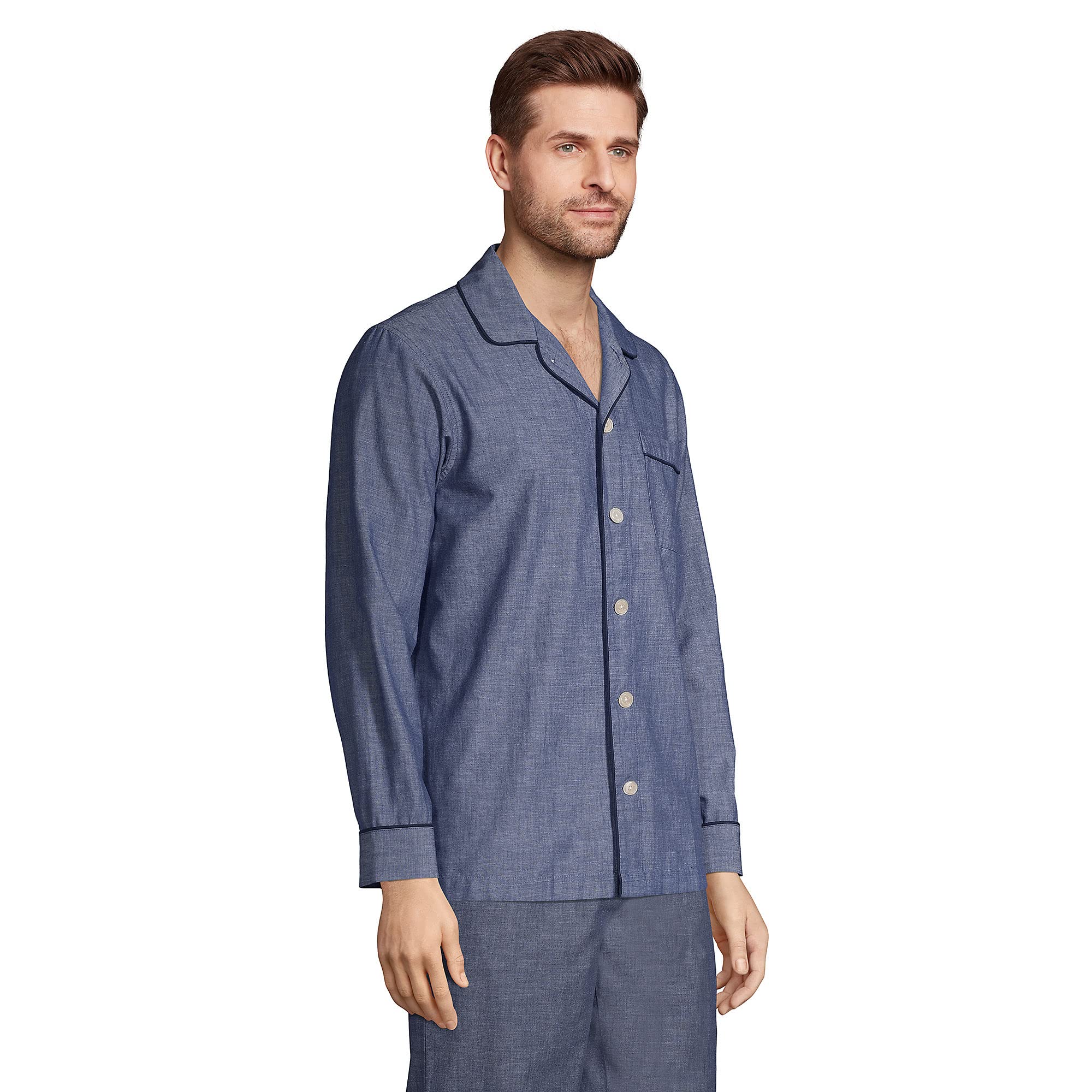 Lands' End Men's Comfortable Essential Pajama Shirt - Soft Cotton Sleepwear for Relaxing at Home or Lounging