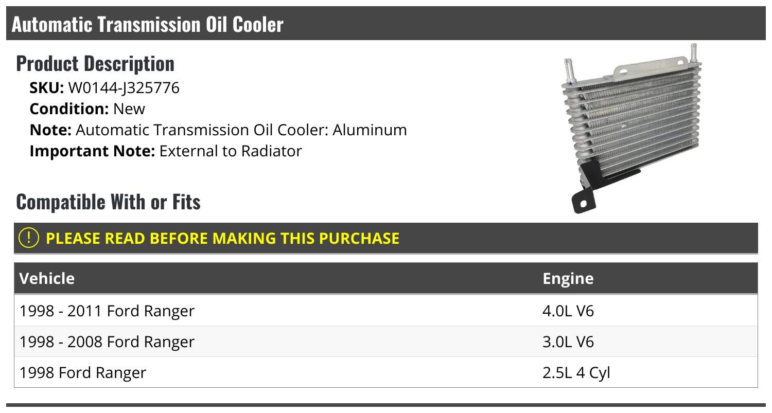 High Performance Aluminum Automatic Transmission Oil Cooler for 1998-2011 Ford Ranger - External Radiator Mount - Heavy Duty Cooling for Towing & Off-Road Use