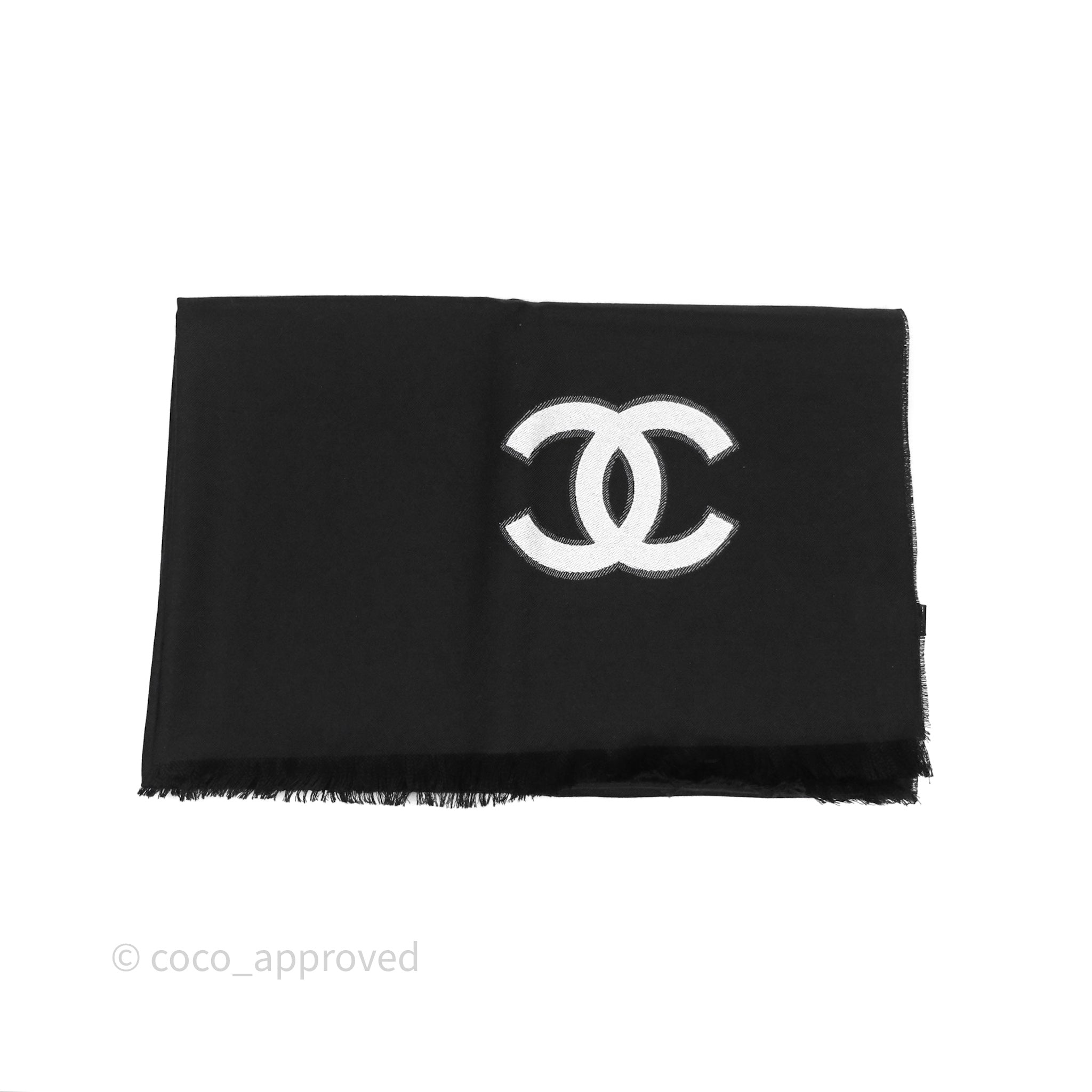Chanel CC Logo Cashmere Silk Scarf Stole - Black & White | Luxury Fashion Accessory for Women, Gift for Her, Perfect for Parties & Special Occasions