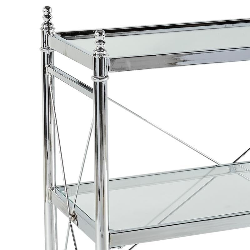 Linon Walker Chrome and Glass Floor Console - Modern Entryway Table with Tempered Glass Shelf - Perfect for Living Room, Hallway, or Foyer Decor