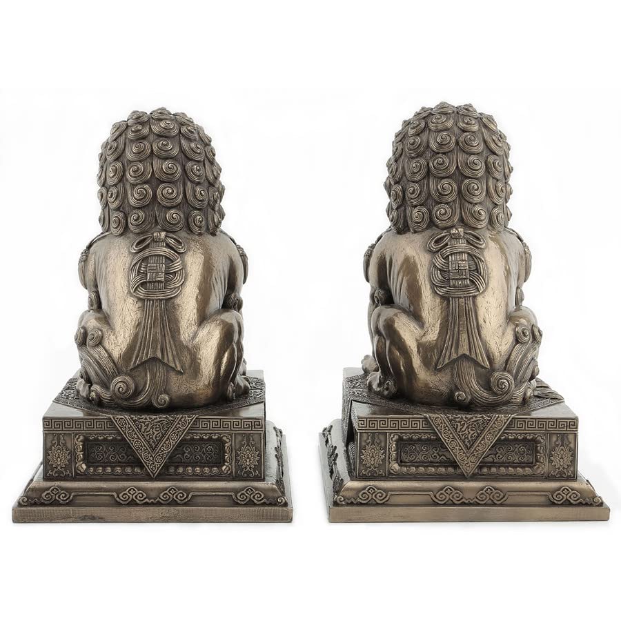 Chinese Guardian Lion Statues - Feng Shui Foo Dog Bookends for Home & Office Decor, Wealth & Protection | Elegant Resin Sculptures for Desk, Shelf, or Gift