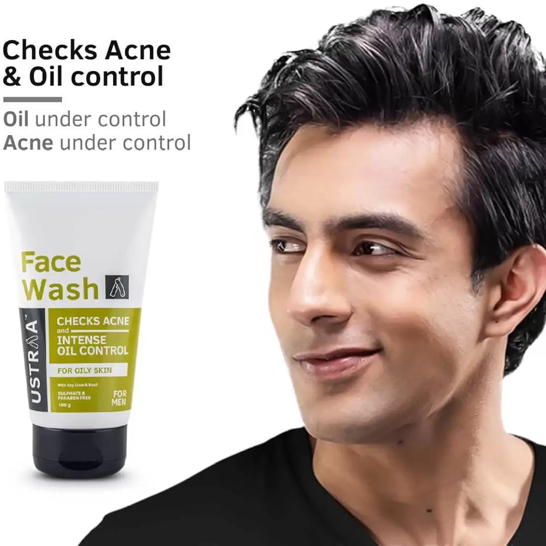 Ustraa Oil Control Face Wash for Oily Skin - 100g with Key Lime & Basil Extract | Deep Cleansing, Removes Excess Oil & Dirt | Sulfate & Paraben Free | Daily Skincare Routine for Men & Women