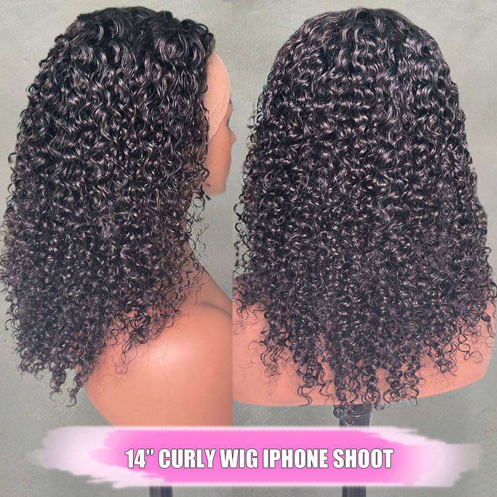Larima Short Curly Human Hair Wig - 200% Density 13x4 HD Lace Front Wig, Glueless Wear & Go, Pre-Plucked with Baby Hair, Jerry Curly Style, Soft & Natural Black (14 Inch) - Perfect for Daily Wear, Cosplay, and Special Occasions