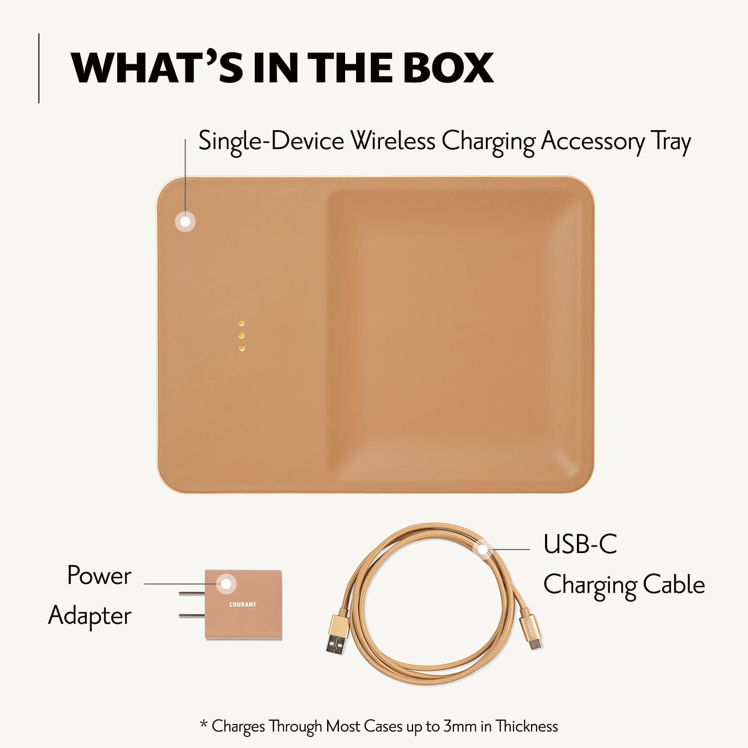 Courant CATCH:3 Classics - Premium Italian Leather Wireless Charging Station & Valet Tray (Cortado) - Fast Qi Charger for iPhone 16/15/14/13/12/11, Galaxy S24/S23/S22/S21/S20, AirPods - Perfect for Nightstand, Office Desk & Travel Accessory Organization