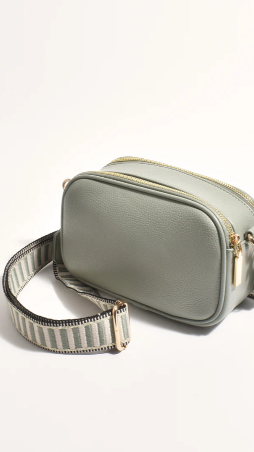 Bella Striped Webbing Camera Bag for DSLR & Mirrorless - Sage Green Crossbody Sling Bag for Travel, Hiking & Everyday Use