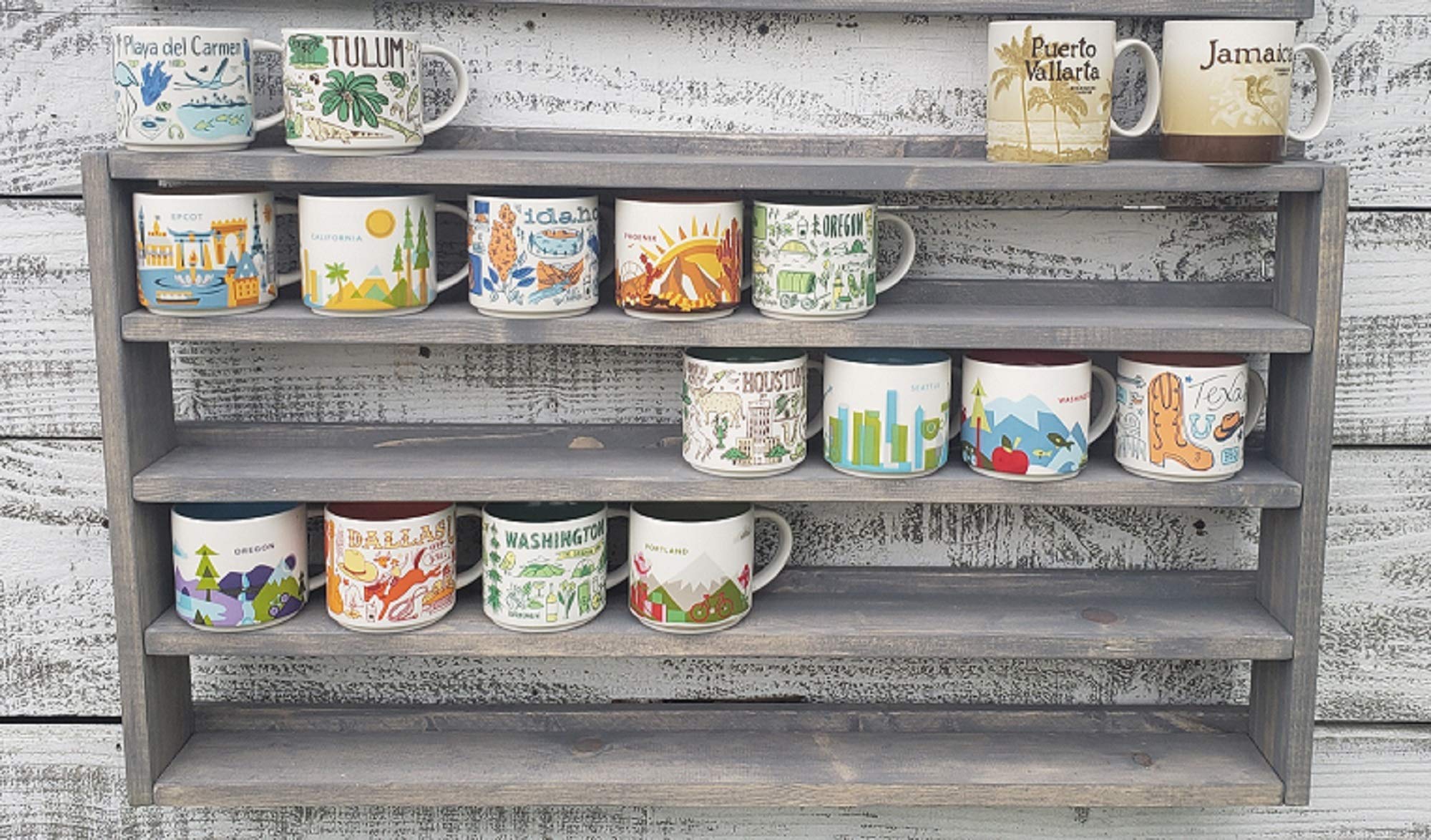 Wooden Coffee Mug Shelf - Holds 16 to 48 Mugs - Perfect for Displaying Your 'Been There' Mug Collection - Ideal for Kitchen, Office, or Coffee Shop Organization