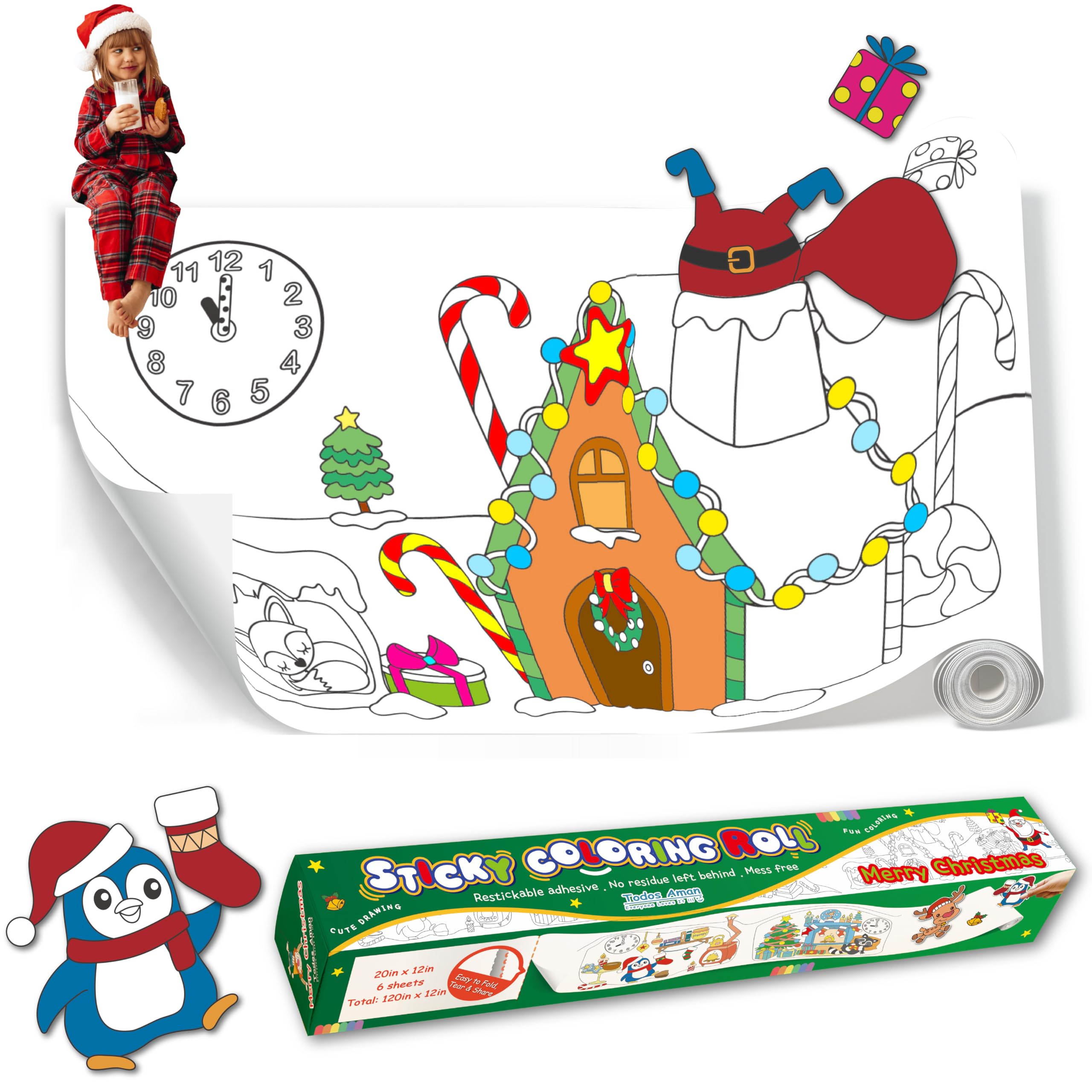 No Mess Restickable Sticky Coloring Paper Roll - Reusable DIY Art Activity for Kids & Adults - Fun Relaxing Therapy for Toddlers (1-Pack) - Perfect for Christmas Gifts, Classroom Activities & Home Entertainment