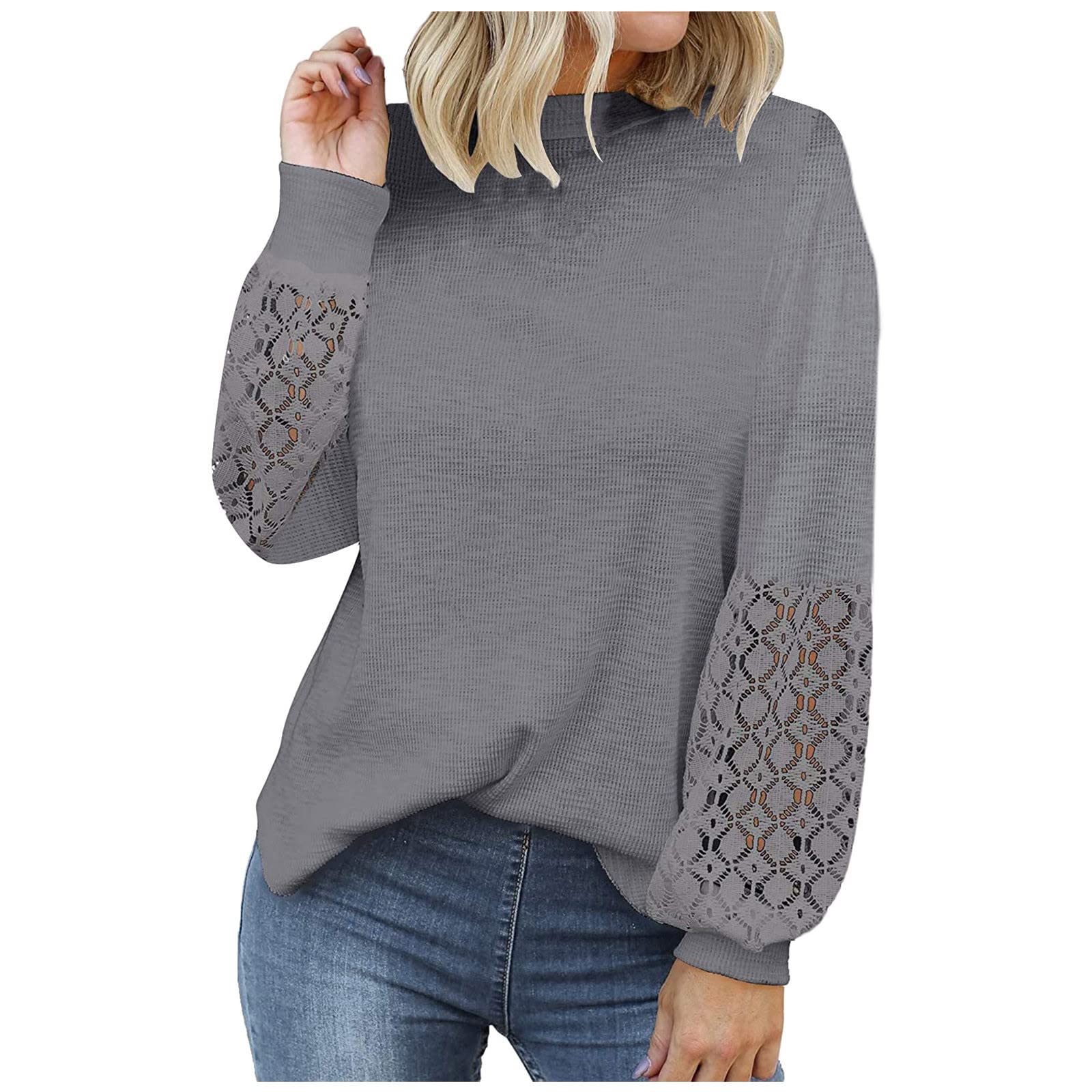 Women's White Lace Crop Top Sweater - Long Sleeve O-Neck Loose Knit Pullover for Fall & Winter | Casual Wear, Layering, Office Outfits, Date Night