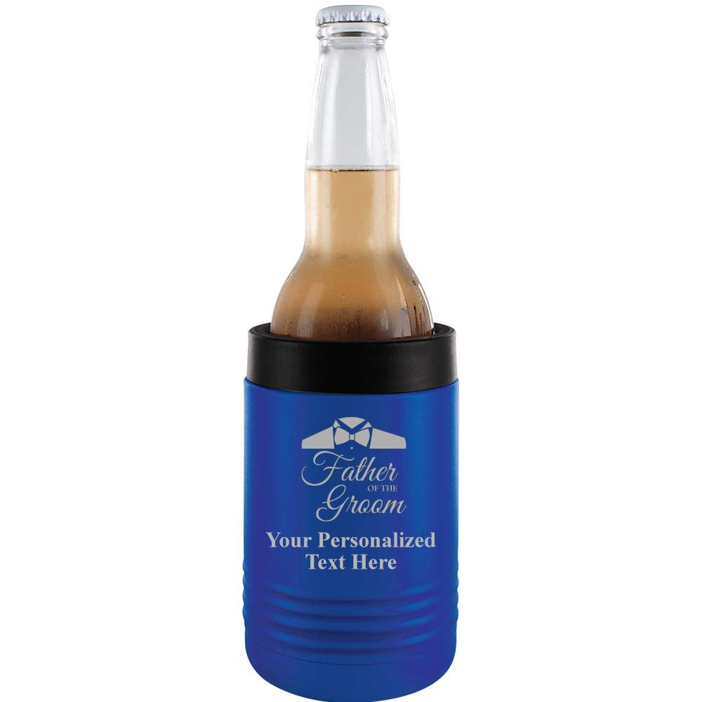 Personalized 12 oz Blue Insulated Can Cooler - Custom Beverage Holder for Father of the Groom Wedding Gift - Perfect for Beer, Soda & Outdoor Parties