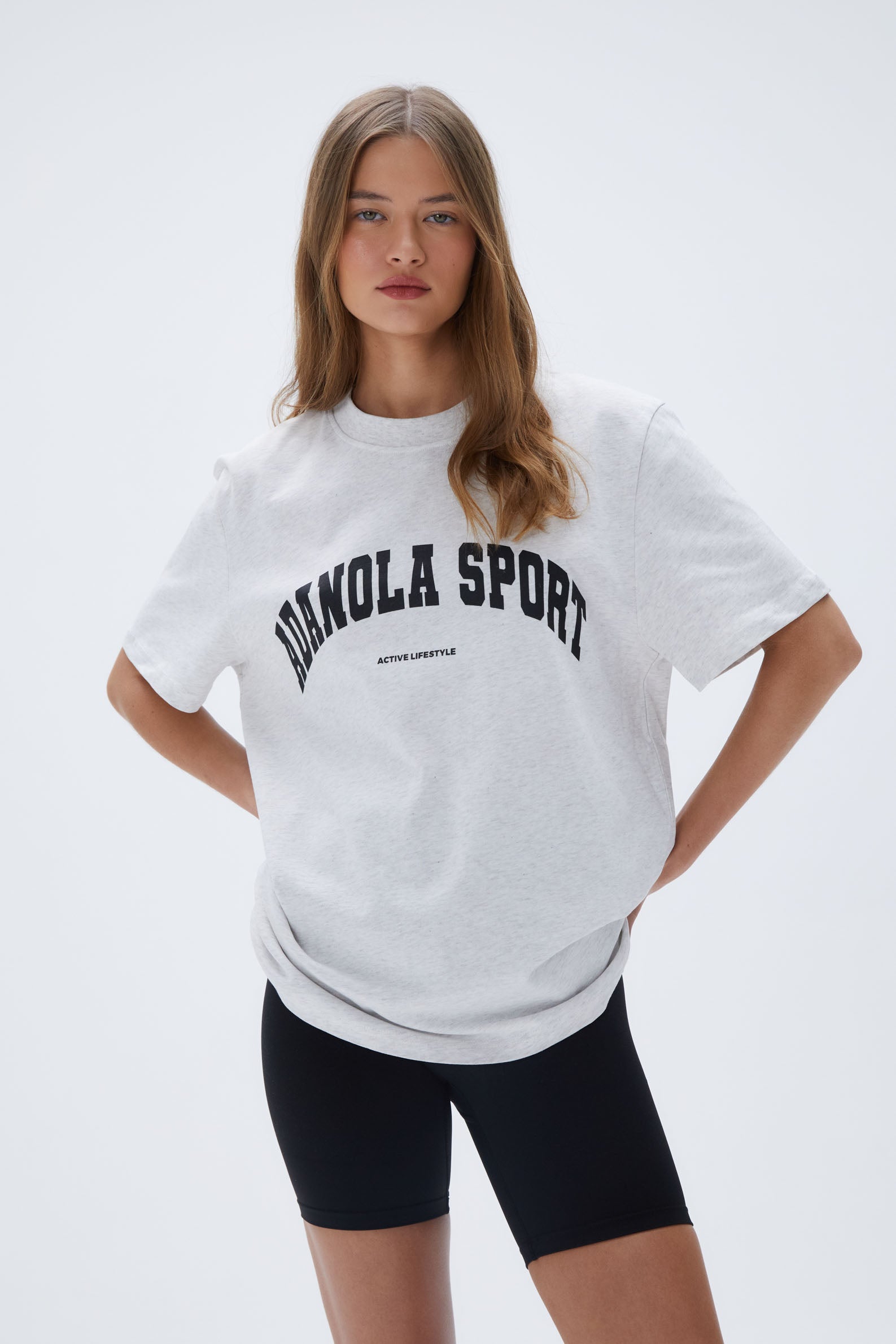 AS Women's Oversized Short Sleeve T-Shirt - Light Grey Melange & Black | Casual Loose Fit Cotton Tee for Streetwear, Lounge & Everyday Wear