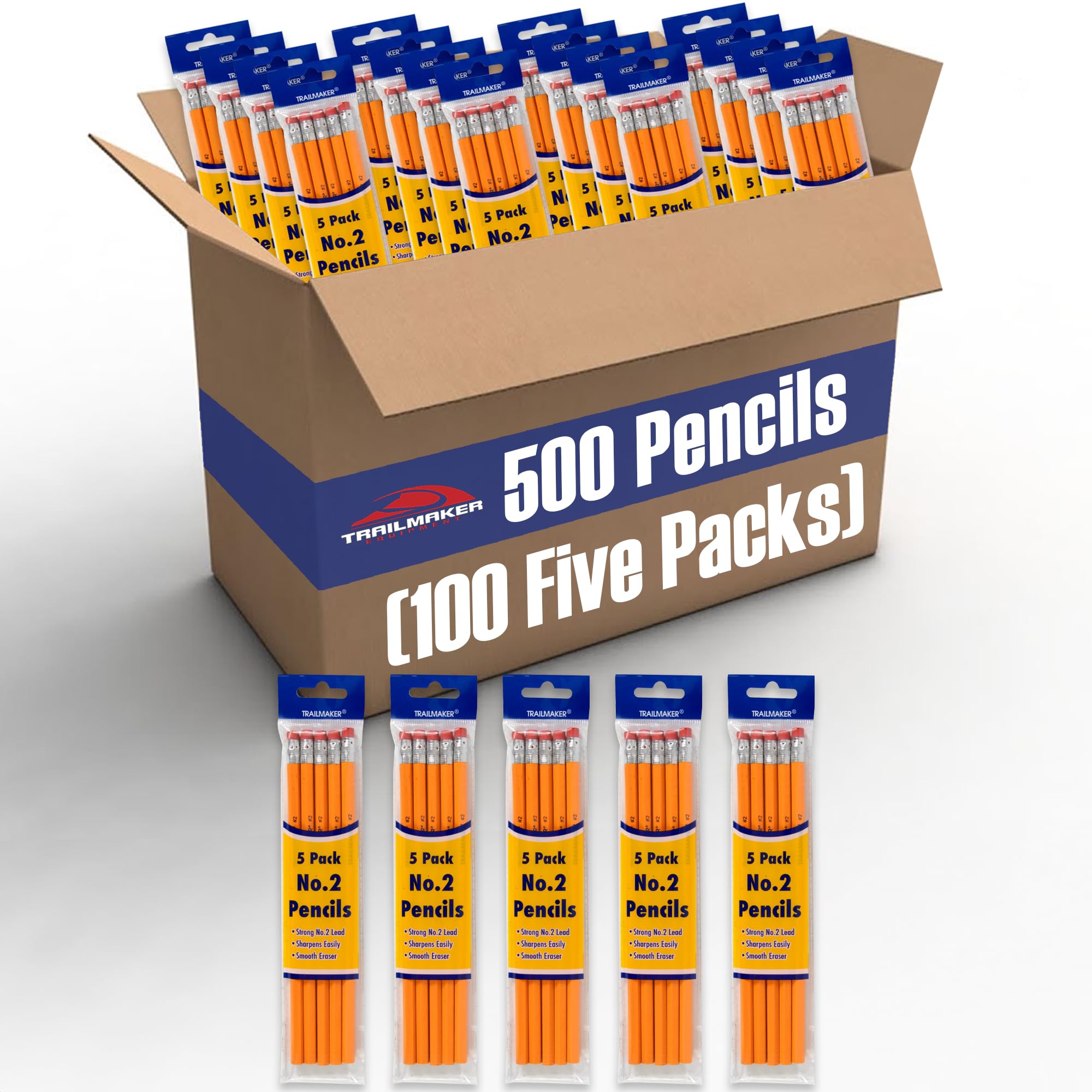 Trail Maker Wood Cased #2 HB Pencils - Bulk Pack of 500 Unsharpened Yellow Pencils for School, Office & Art Projects | Perfect for Standardized Testing, Classroom Supplies & Office Use