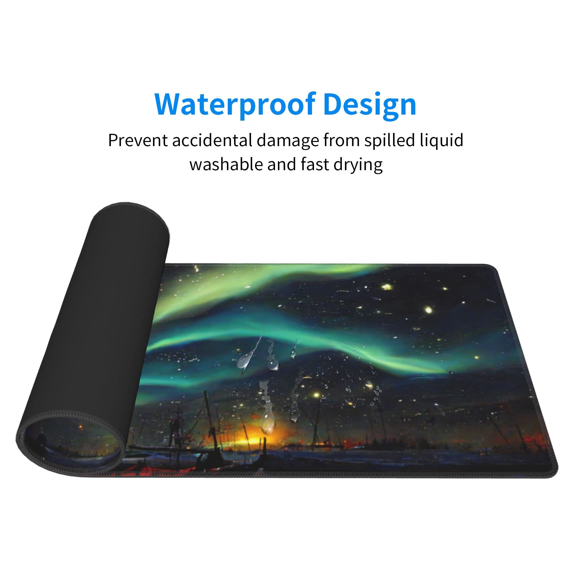 Northern Lights Starry Sky Extended XL Gaming Mouse Pad - 31.5x11.8 Inch Large Desk Mat with Non-Slip Base & Stitched Edge for PC, Laptop, Office & Home Workstation | Perfect for Gamers, Programmers & Office Professionals