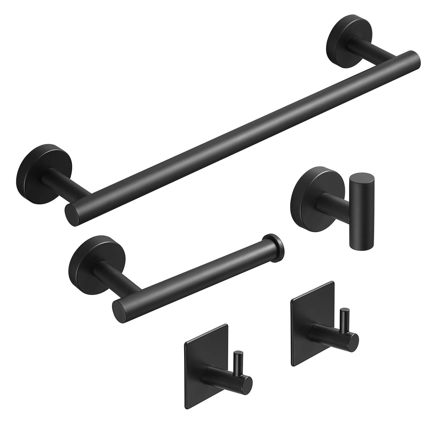 No-Drill Bathroom Hardware Set - SUS304 Stainless Steel Towel Bar (24 inch), 3 Robe Hooks & Toilet Paper Holder in Nickel Finish | Rustproof Bathroom Accessories Kit for Modern Homes, Apartments & Airbnb Rentals