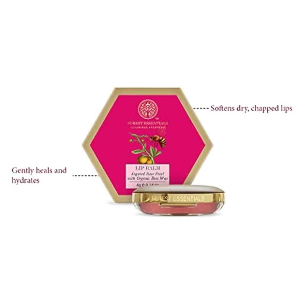 Forest Essentials Luscious Lip Balm - Sugared Rose Petal | Hydrating & Nourishing Lip Care | Perfect for Dry Lips, Daily Moisturizing & On-The-Go Use
