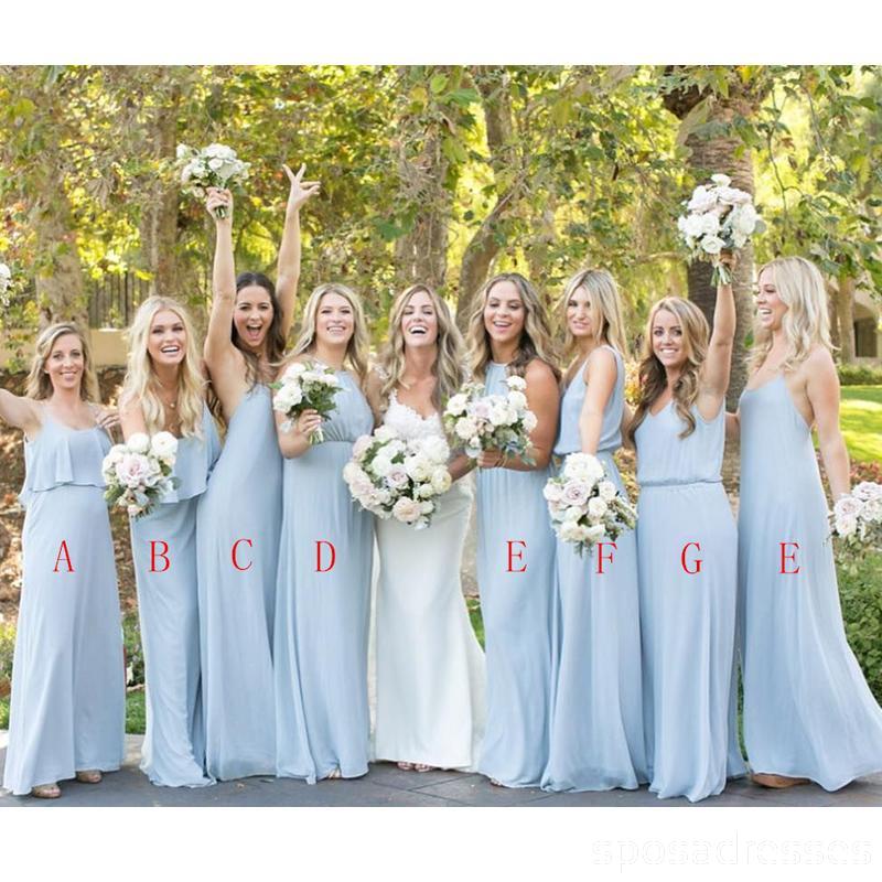 Elegant Mismatched Blue Chiffon Floor-Length Bridesmaid Dresses - WG567 | Perfect for Weddings, Formal Events & Prom Nights