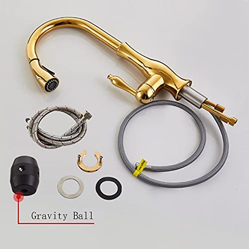 Premium Brass Pull-Out Kitchen Faucet with Single Handle - Bright Golden Finish, 360° Swivel Spray Head, Easy Installation for Modern Kitchens | Perfect for Washing Dishes, Filling Pots & Cleaning Sinks