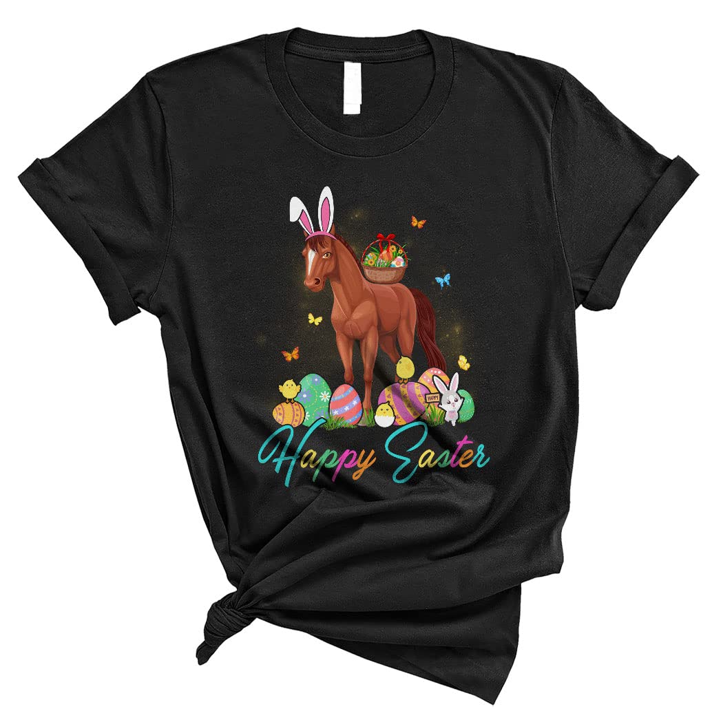 Funny Easter Bunny Horse Hunting Egg Basket Farmer Unisex T-Shirt - Perfect for Easter Celebrations, Egg Hunts & Spring Festivities