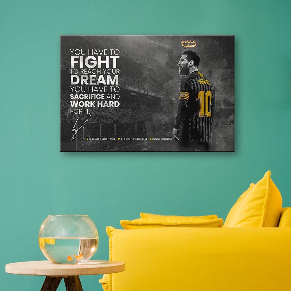Lionel Messi Soccer Poster - Inspirational Football Quotes Canvas Wall Art for Bedroom, Office & Dorm Room Decor - Perfect Gift for Soccer Fans & Sports Lovers (Ideal for Game Room, Man Cave & Teen Boys' Room)