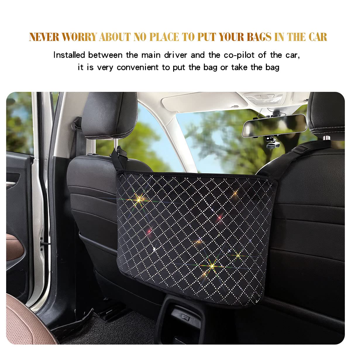 Car Seat Gap Organizer - Universal Handbag & Purse Holder Between Seats with Storage Net Pocket - Perfect for Car Organization & Road Trips