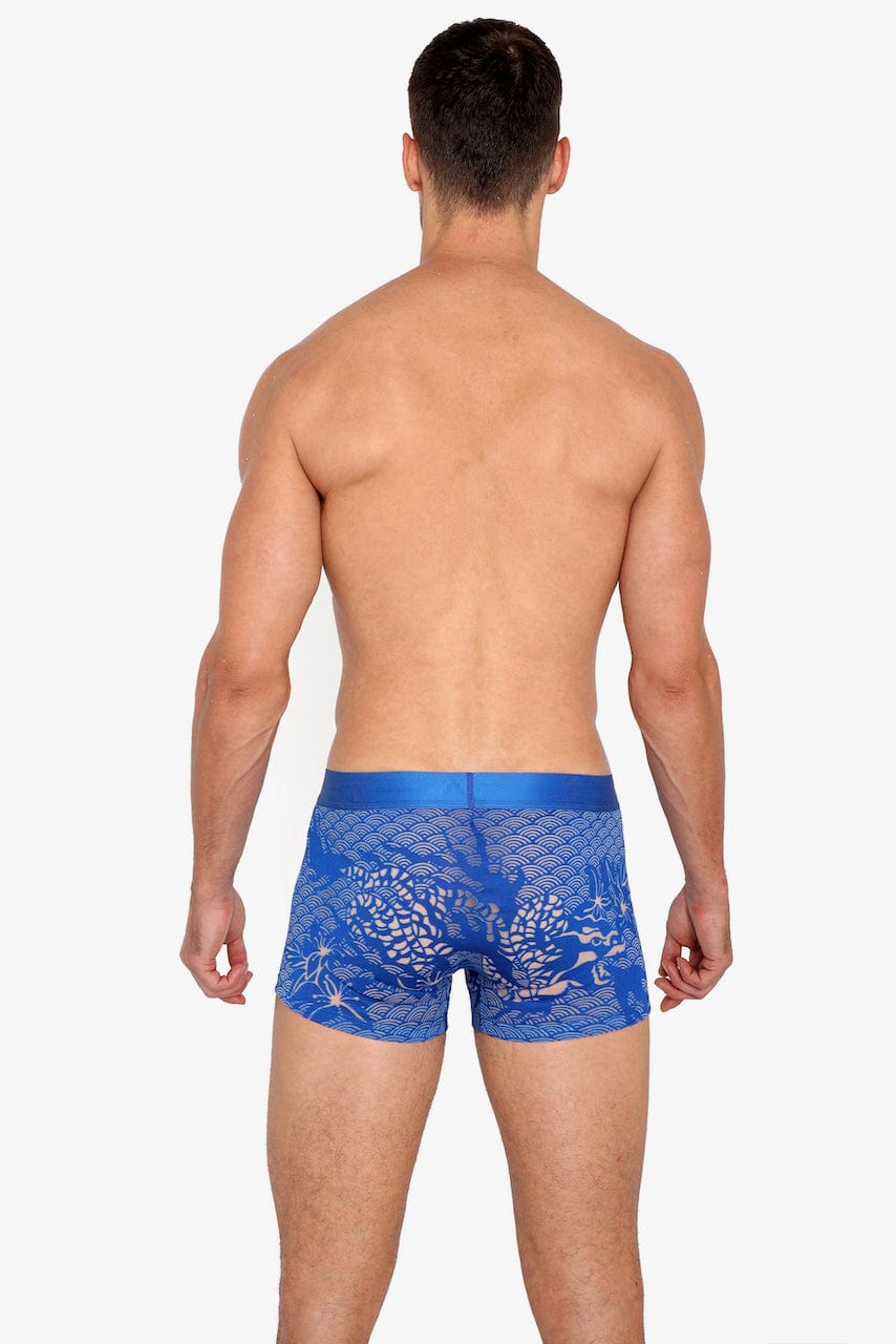 Dragon Burnout Blue Swim Trunks for Men - Quick Dry Beach Shorts with Pockets | Perfect for Swimming, Surfing, and Summer Vacations