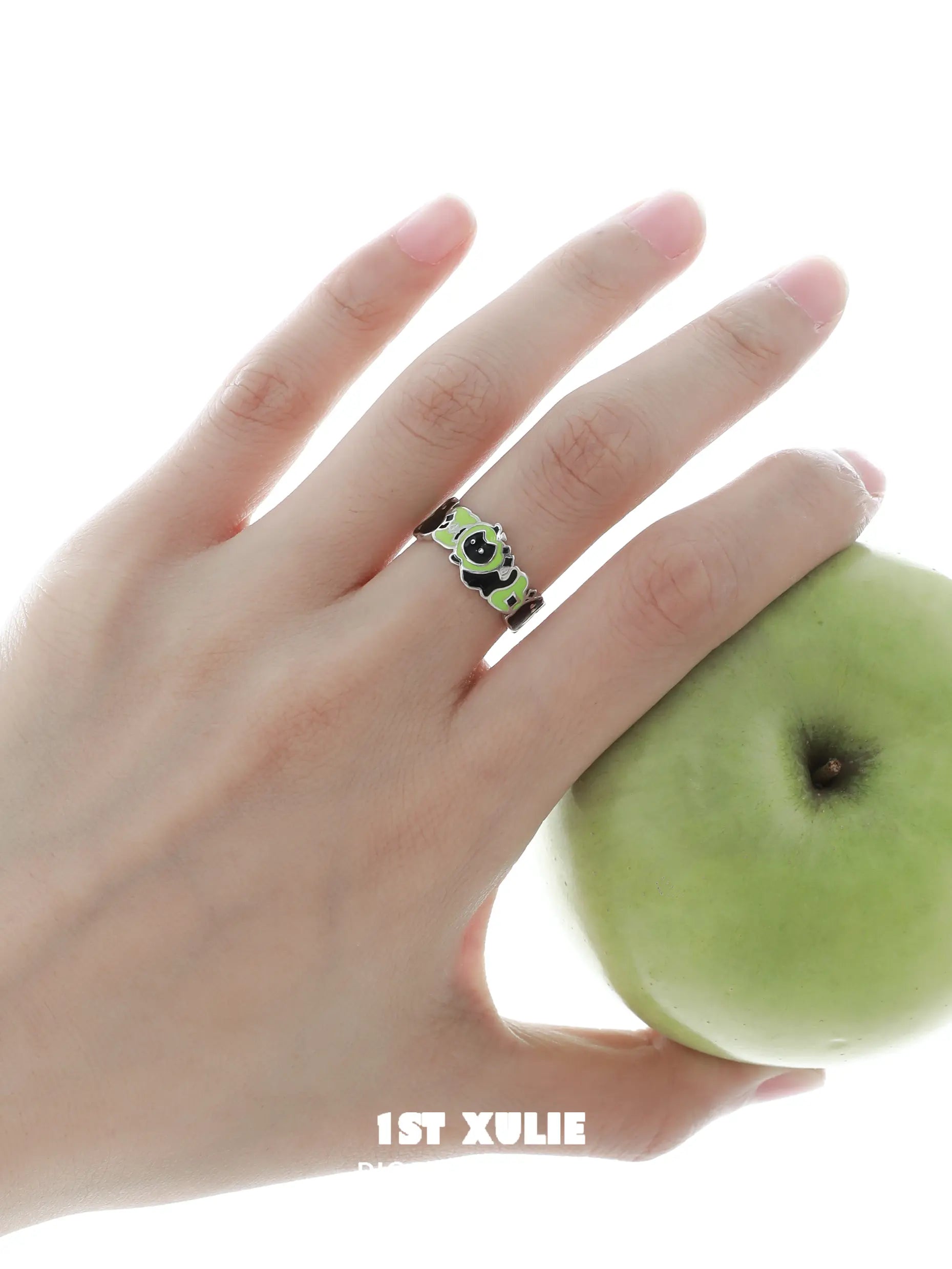 Cuties' Appleland Kitten & Puppy 925 Sterling Silver Apple Slices Open Ring - Cute Animal Jewelry for Women, Girls | Perfect Gift for Pet Lovers, Birthday, Anniversary