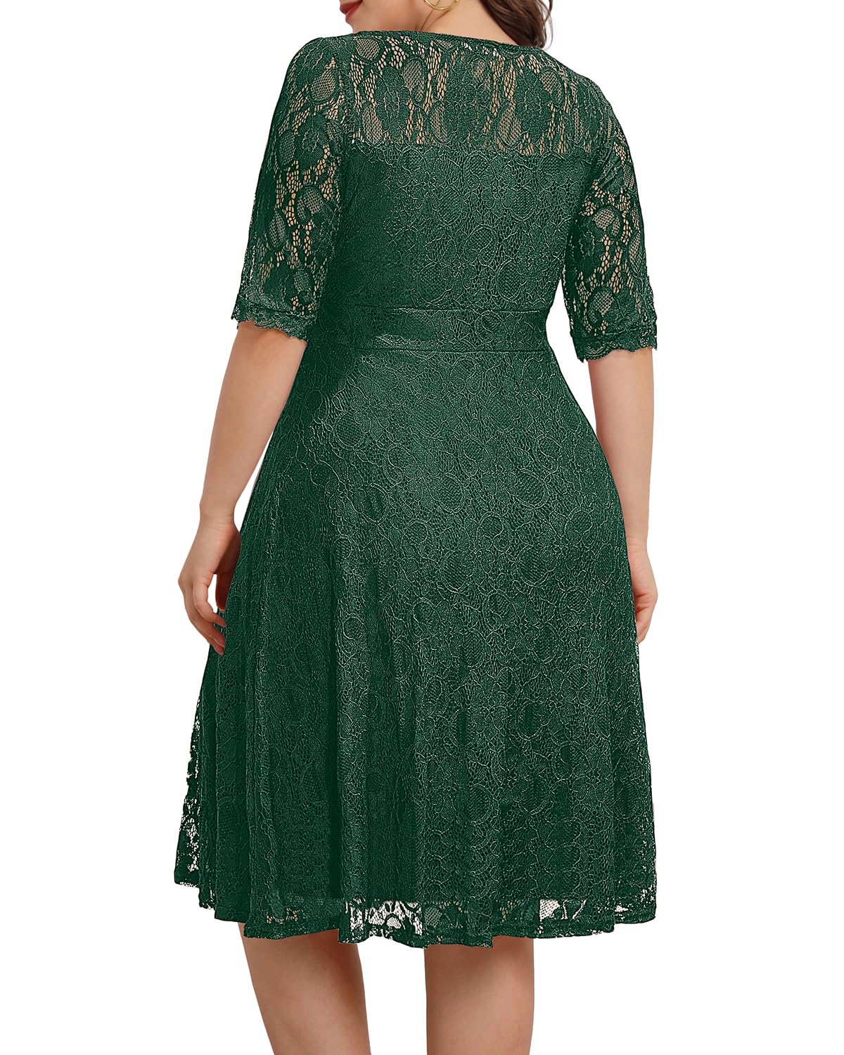 Plus Size Women's Lace V-Neck Midi Dress for Wedding Guest, Bridal Shower & Cocktail Party | Elegant Semi-Formal Attire for Special Occasions