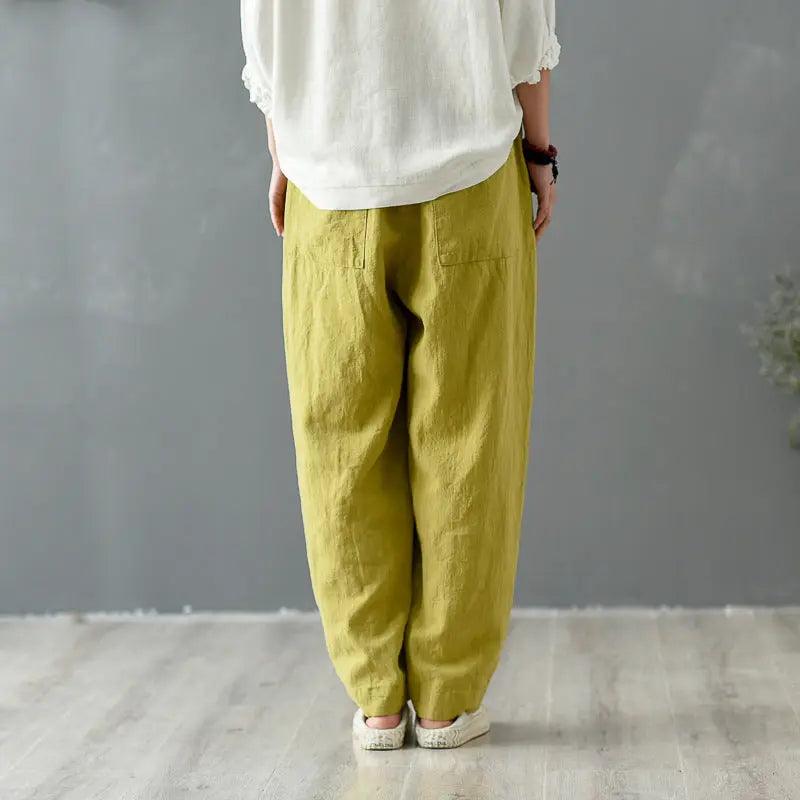 Vintage Summer Women's Linen Tapered Pants - Breathable Ginger Casual Pants for Women - Perfect for Beach Outings, Summer Travel & Everyday Wear
