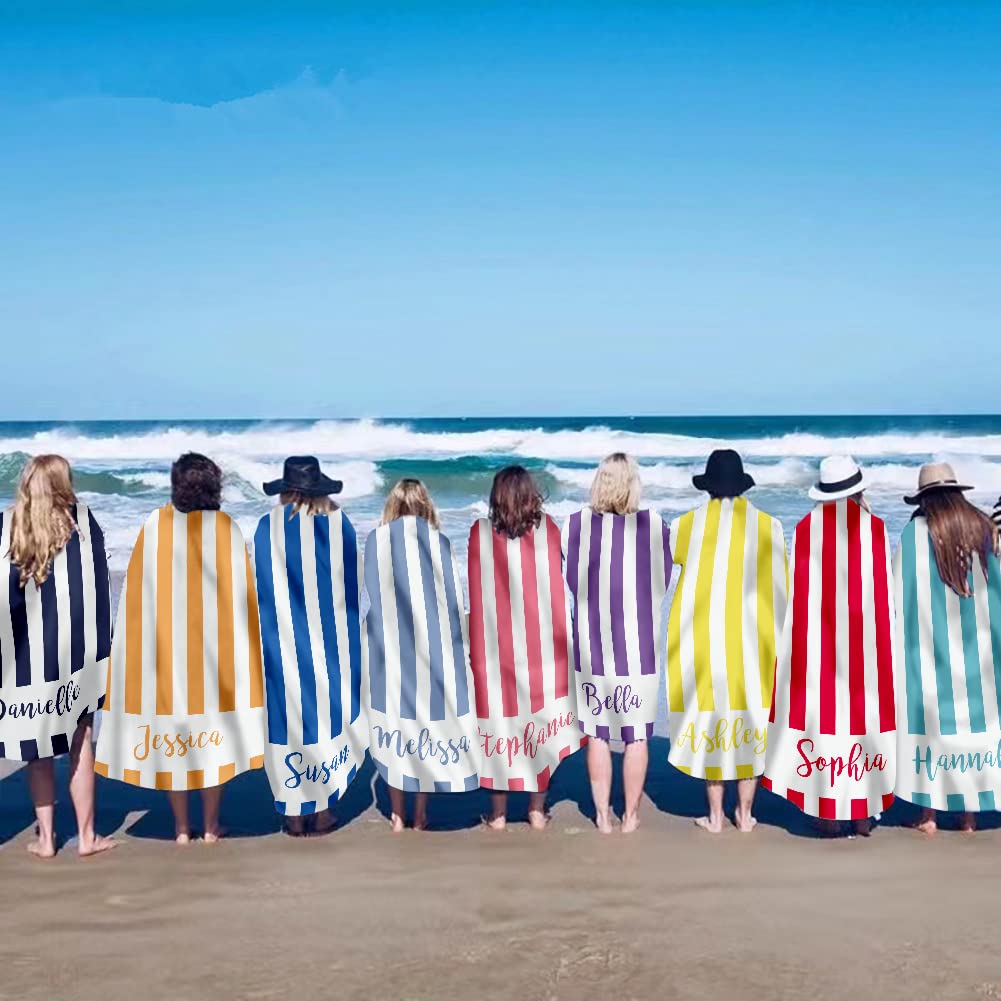 **Custom Personalized Beach Towel with Name - Sand Free Quick Dry Microfiber Towel for Beach, Pool, Travel - 30x60 Inch Striped Blanket for Adults & Kids - Navy Blue (Perfect for Vacation, Swimming, Sunbathing & Outdoor Activities)**