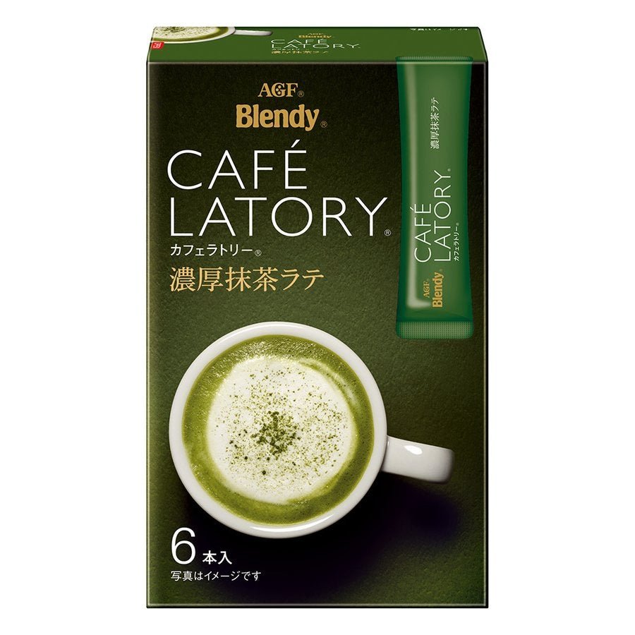 AGF Blendy Cafe Latory Matcha Green Tea Latte Powder - 6 Sticks (0.7oz) | Instant Japanese Matcha Drink Mix | Perfect for Breakfast, Office Snack & Afternoon Tea