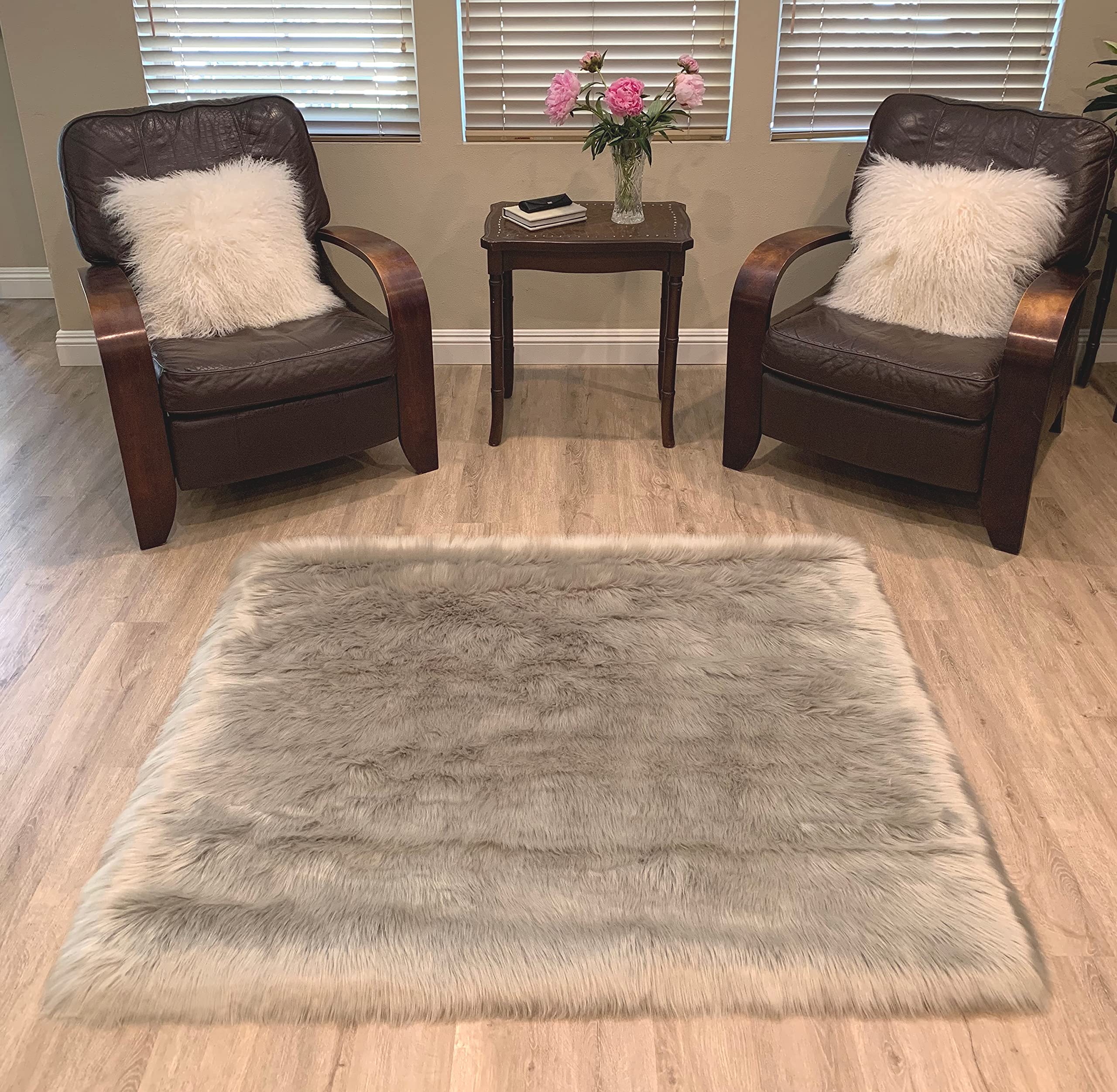 LAMBZY Faux Sheepskin Rug - Super Soft Hypoallergenic Shaggy Carpet for Living Room, Bedroom, Nursery | Plush & Silky Square Throw Rug (3'6