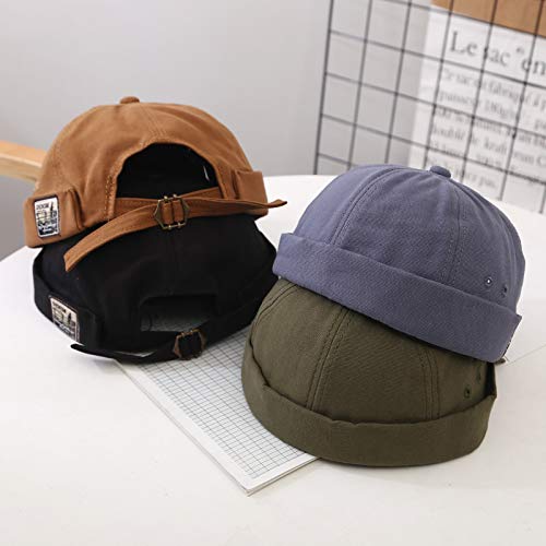 Men's Docker Cap - Adjustable Beanie Sailor Hat with Rolled Cuff - Retro Brimless Worker Hat for Outdoor Activities, Fishing & Winter Sports