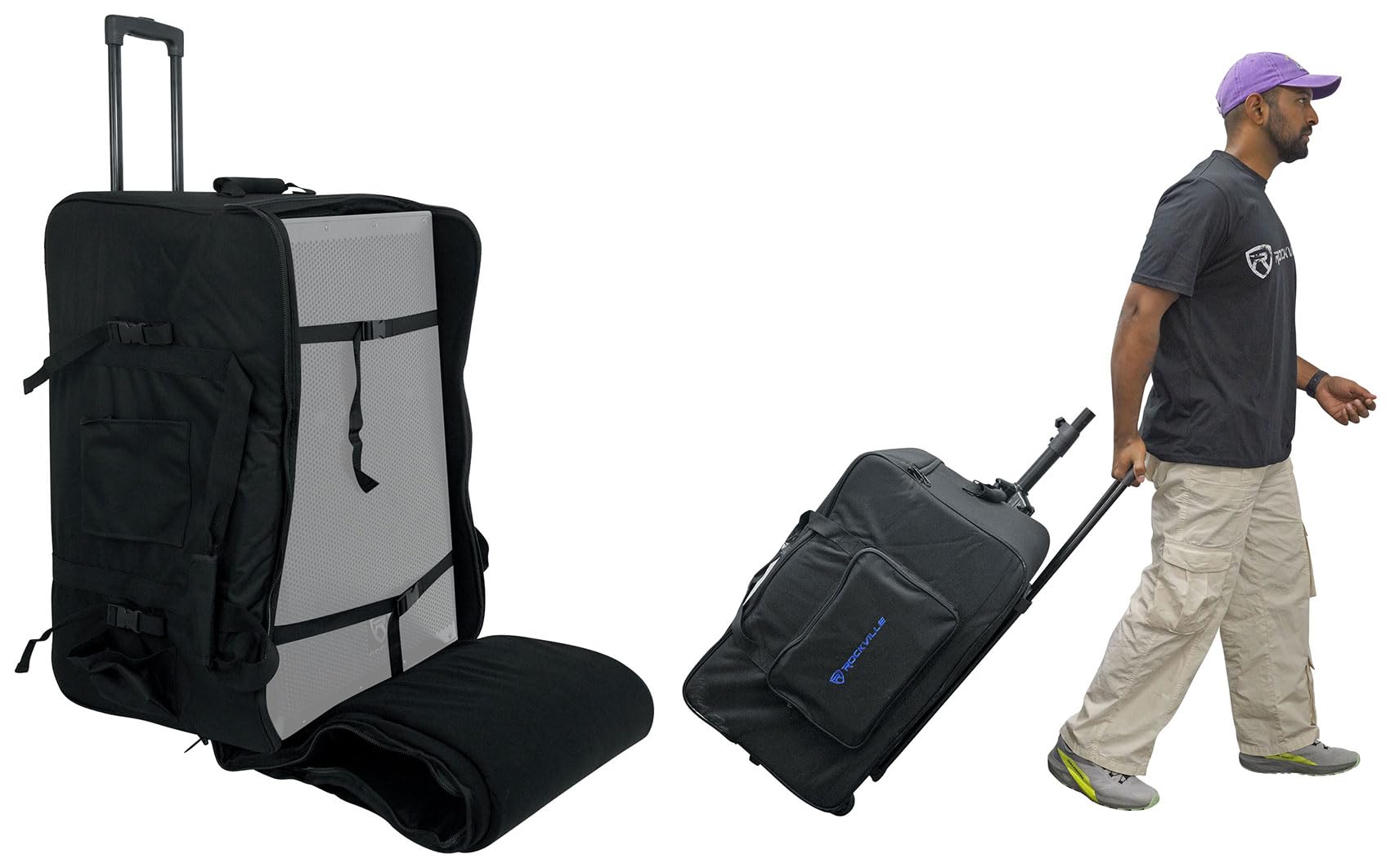 Rockville SB15 v2 Rolling DJ Speaker Bag - Heavy Duty Travel Case with Wheels for 15