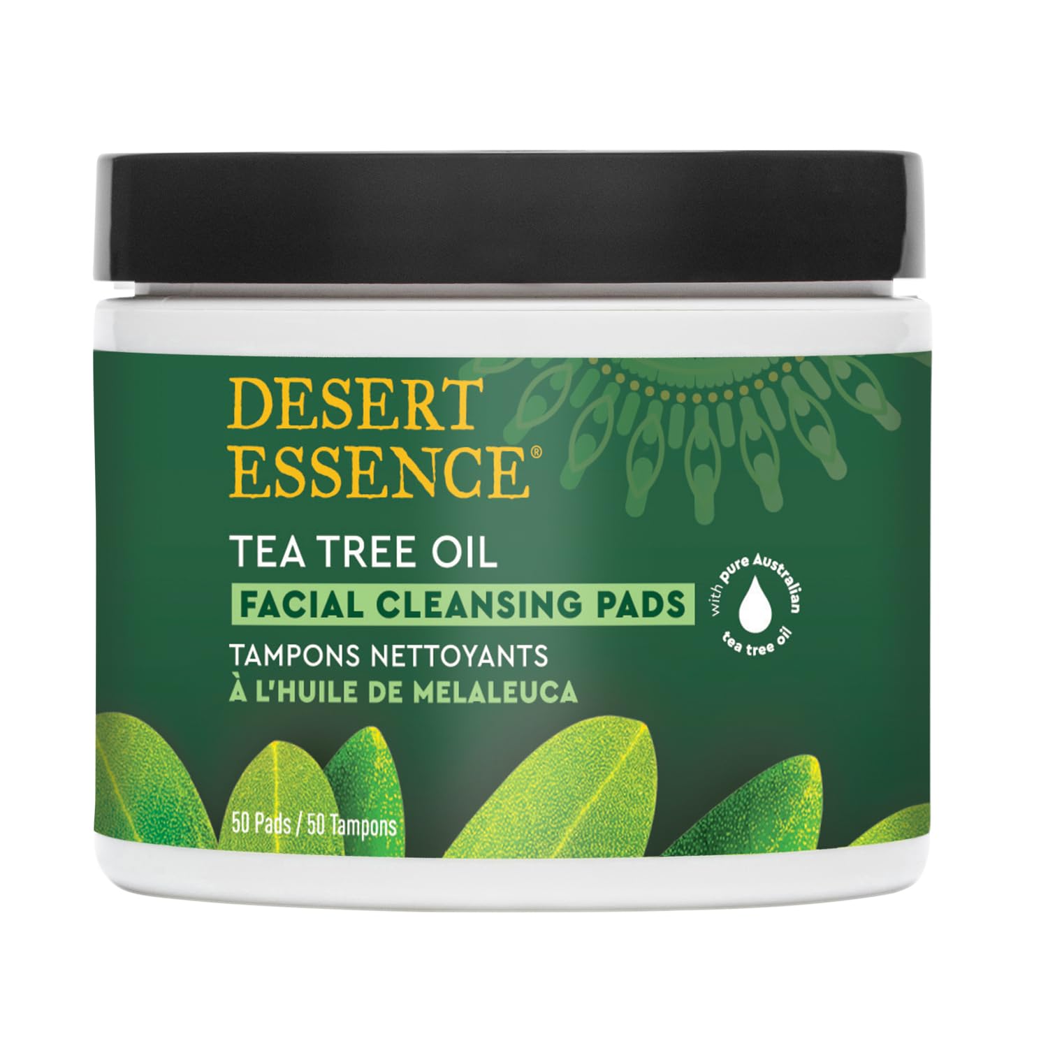 Desert Essence Tea Tree Oil Facial Cleansing Pads - Organic Lavender & Chamomile Makeup Remover, Cleanser & Toner | Travel-Friendly Wipes for Acne-Prone & Sensitive Skin | 50 Count | Perfect for Travel, Gym & Daily Skincare Routine