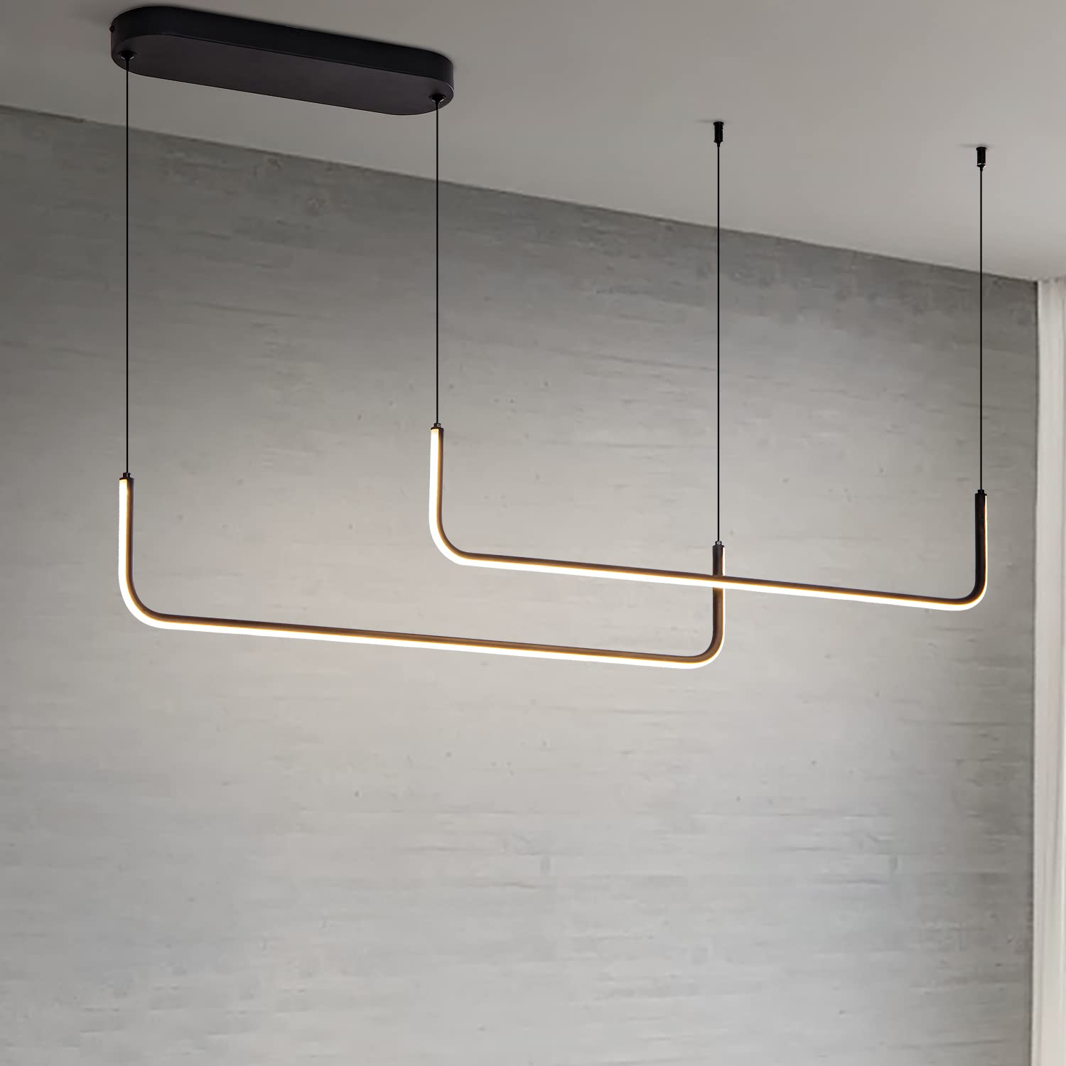 Modern Black Linear Chandelier - Dimmable LED Pendant Light Fixture with 2 Lights, 3000K Warm White - Perfect for Kitchen Island, Dining Room, Bar and Contemporary Home Decor