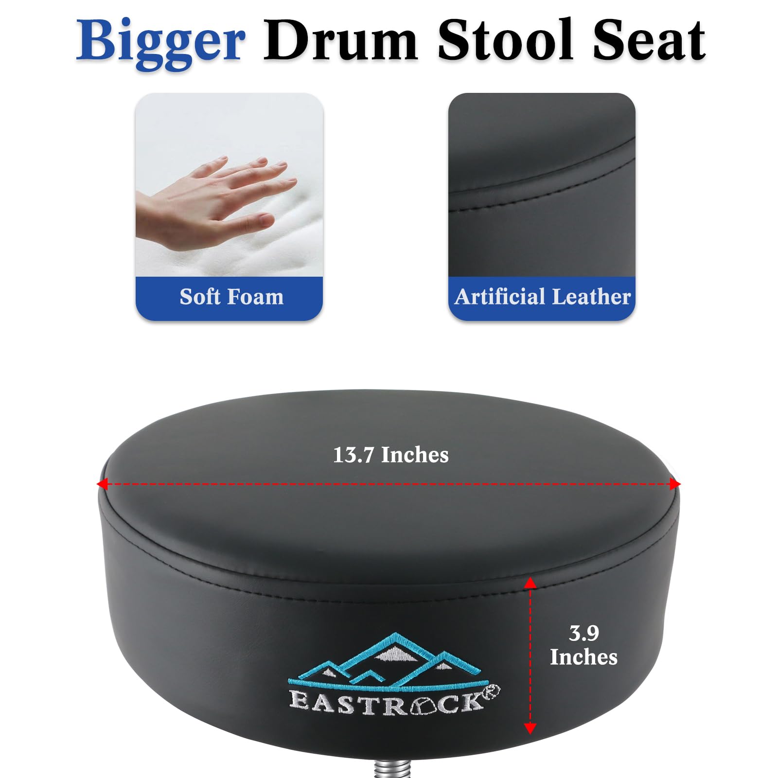 EASTROCK Heavy Duty Rotatable Drum Throne with Wide Padded Seat - Adjustable Height Drum Stool for Adult Drummers (Black) | Perfect for Drum Practice, Live Performances & Studio Recording Sessions