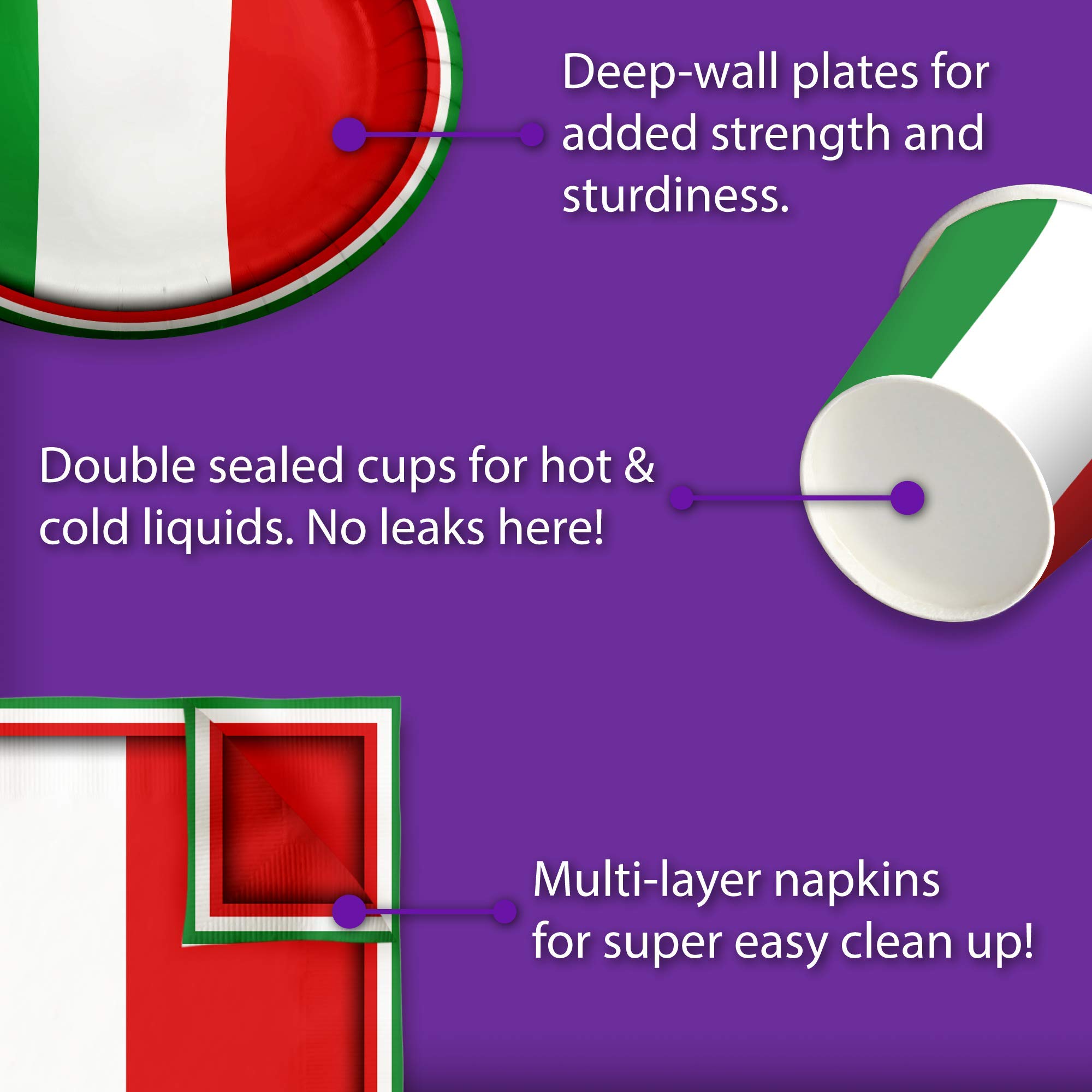 Italian Flag Themed Birthday Party Supplies Set - 16-Piece Tableware Kit with Plates, Napkins & Cups for Patriotic Celebrations & National Day Events