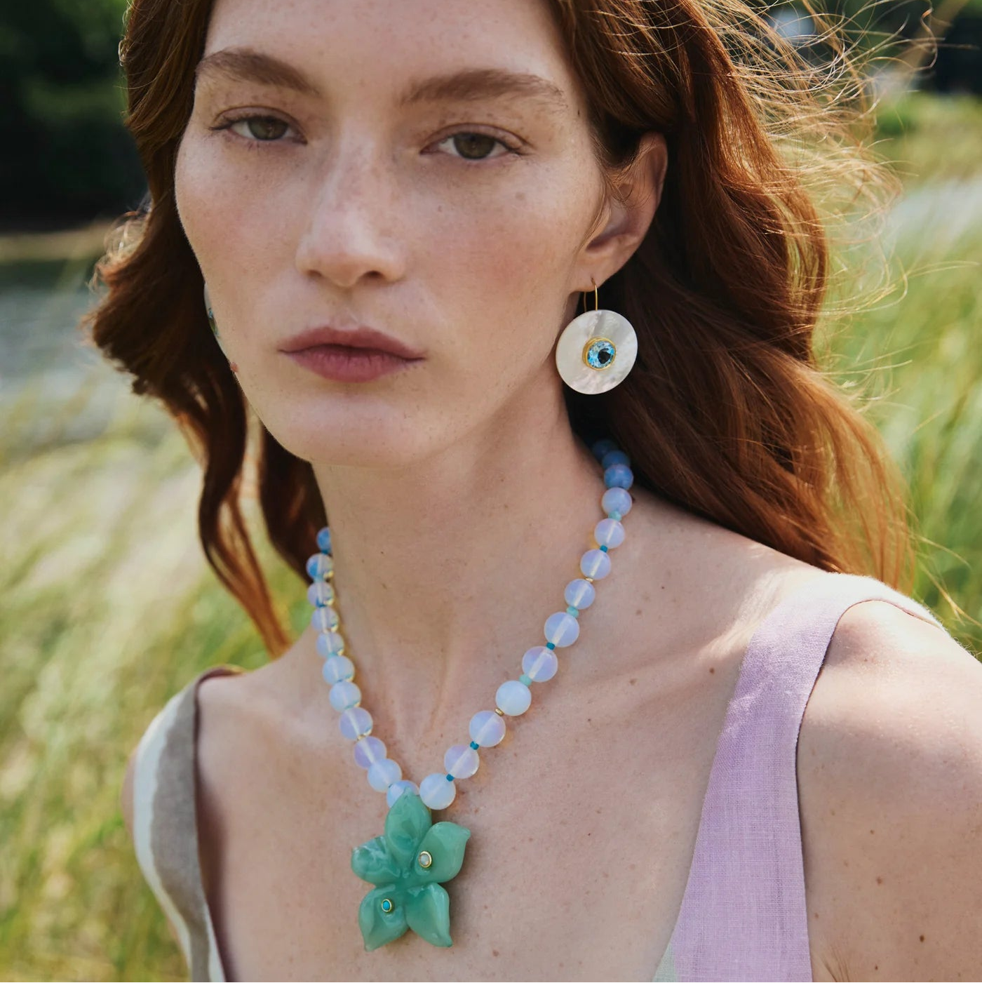 Vinca Flower Necklace in Seafoam Green - Elegant Botanical Jewelry for Women | Perfect for Weddings, Parties & Everyday Wear