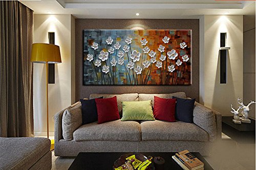 YaSheng Art - 3D Flowers Oil Painting on Canvas, Abstract Wall Art for Modern Home Decor, Hand Painted Ready to Hang (24x48 Inch) - Perfect for Living Room, Bedroom & Office Spaces