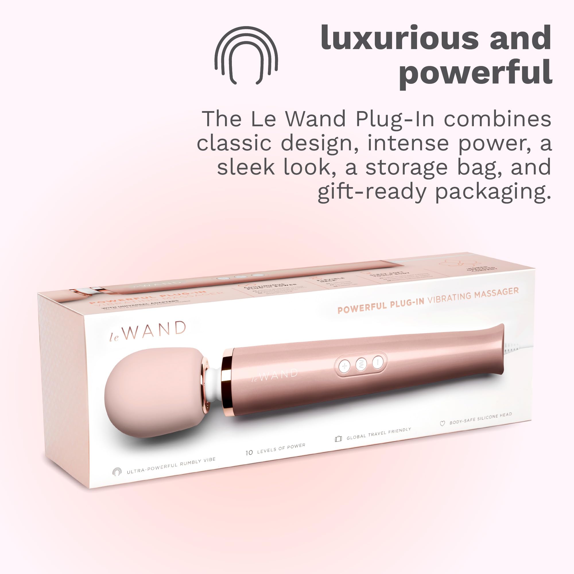 Le Wand Plug-In Rose Gold 33.5cm - Premium Rechargeable Personal Massager for Relaxation & Intimate Wellness | Perfect for Home Spa, Self-Care & Couples Use