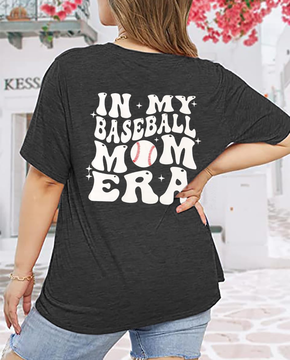 **Plus Size Baseball Mom Shirt for Women - Comfortable Short Sleeve Tee for Gameday & Casual Wear - Perfect for Summer Outings, Baseball Games & Mom Life**