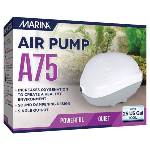 Marina A75 Aquarium Air Pump - 25 Gallon High Output Oxygen Pump for Fish Tanks, Ponds & Hydroponics | Quiet & Energy Efficient Air Stone Pump for Home Aquariums and Outdoor Water Features