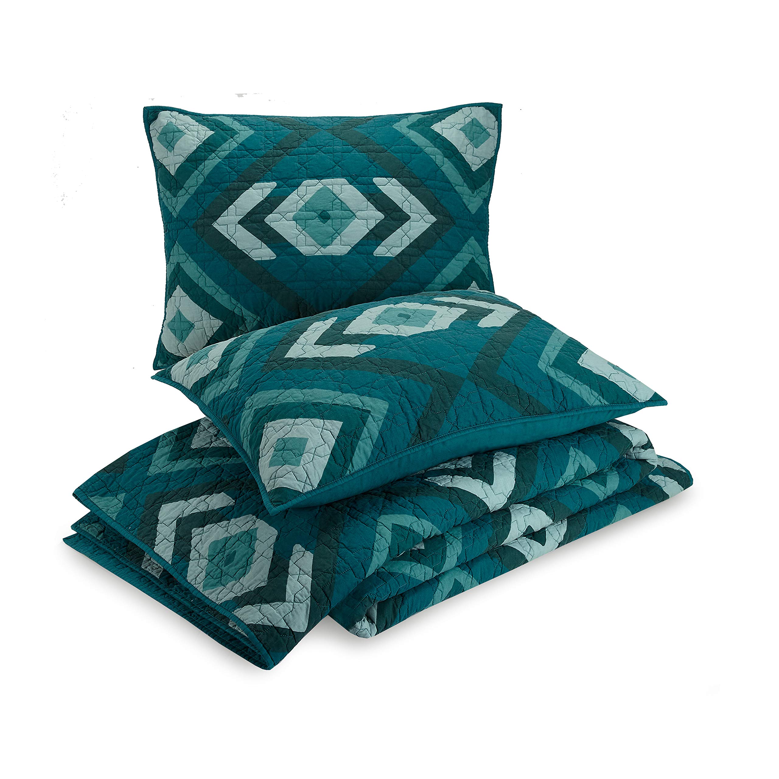 Jungalow Midway 100% Cotton 3-Piece Quilt Set King Size in Green - Soft Bedding for Cozy Bedrooms & Guest Rooms