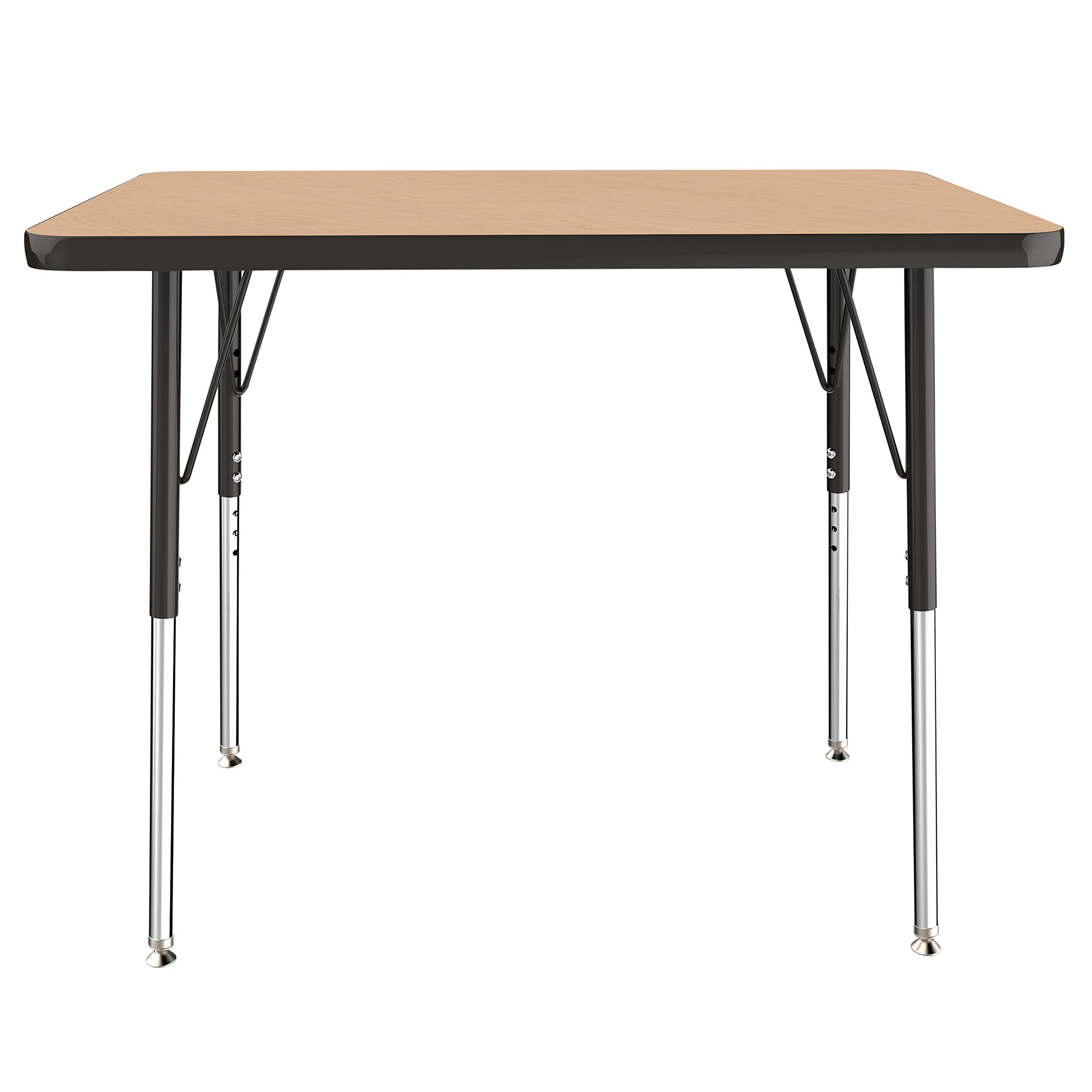 Adjustable Height Rectangle Activity Table 24x36 Inch - Maple Top with Black Edge, Swivel Glides & Standard Legs for School, Office, Home Study or Conference Room - Perfect for Classrooms, Workspaces & Multi-Purpose Areas