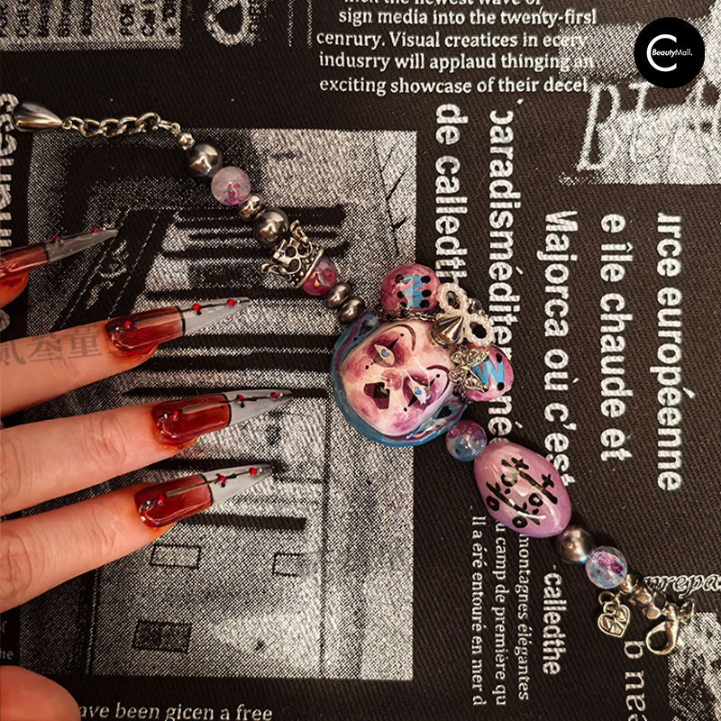 Gothic Industrial Dark Purple Doll Charm Bracelet for Women - Unique Handmade Jewelry Gift for Halloween, Cosplay & Alternative Fashion