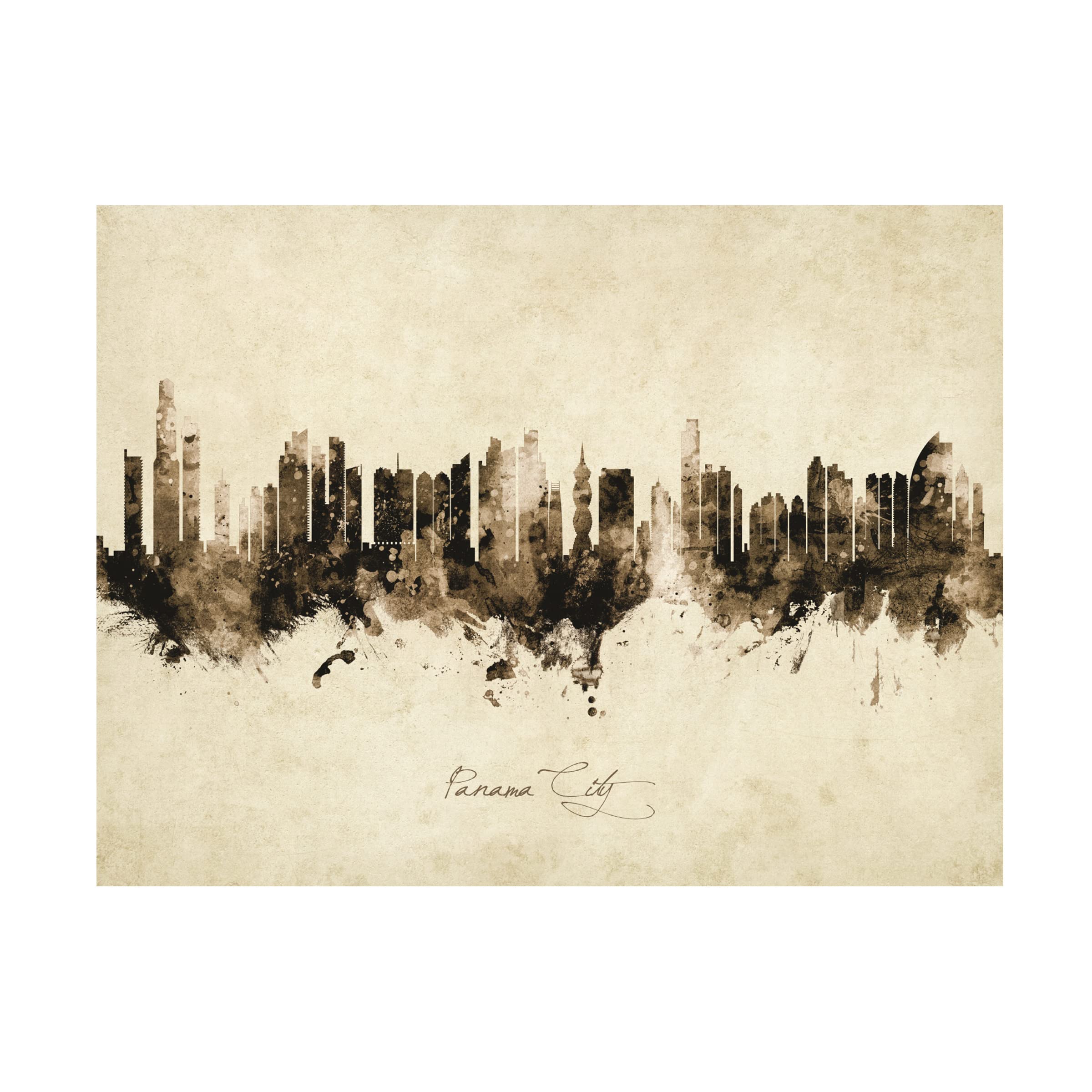 Michael Tompsett 'Panama City Skyline Vintage' Canvas Art Print - Modern Wall Decor for Living Room, Bedroom & Office | Trademark Fine Art Collection