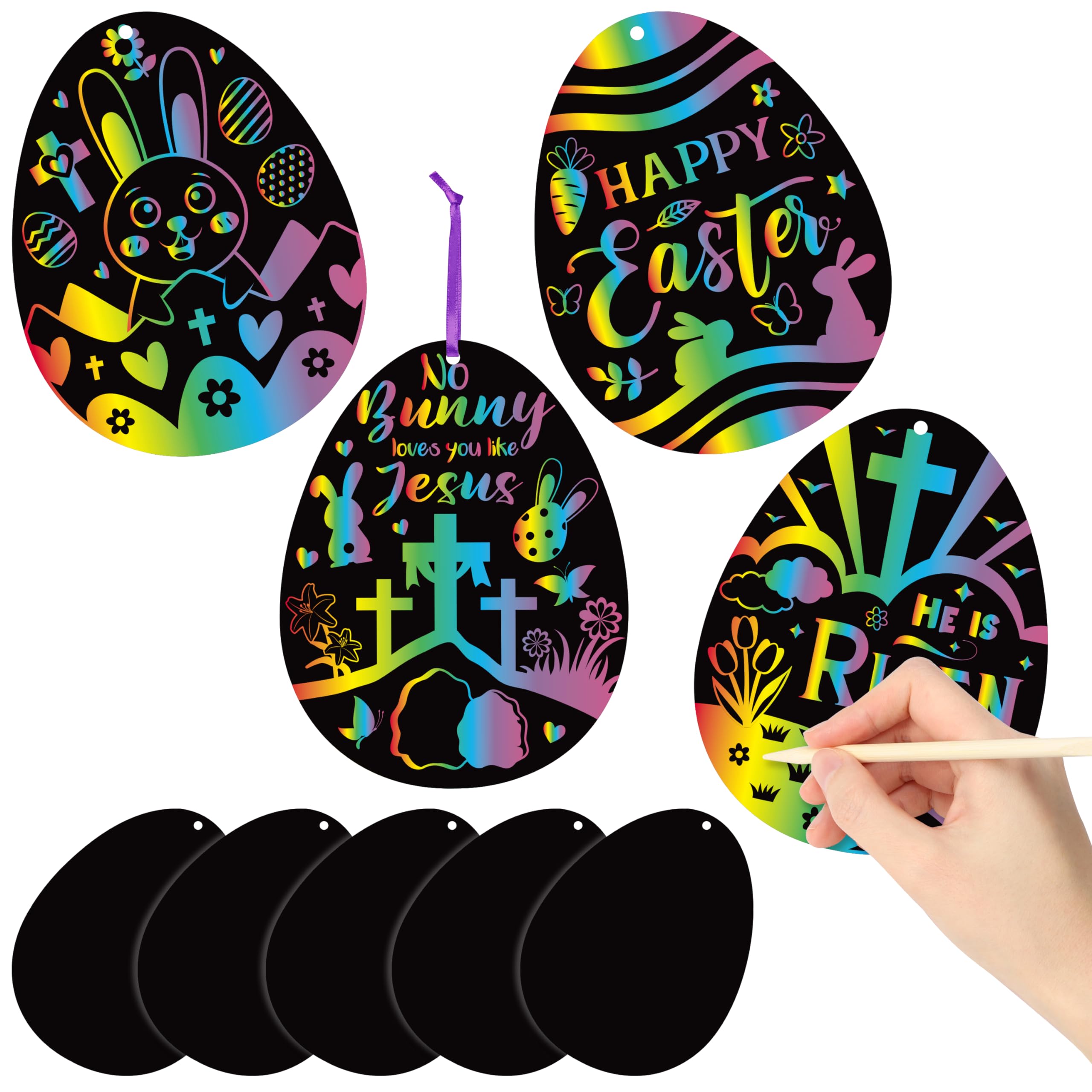 BeYumi 60Pcs Easter Egg Scratch Cards - DIY Magic Rainbow Color Craft Kit for Kids, Easter Party Favors, Sunday School Classroom Decorations - Perfect for Easter Celebrations, Religious Crafts, and Kids' Art Activities